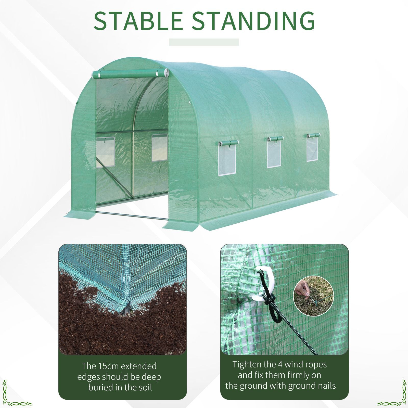 Outsunny 13' x 6' x 6' Outdoor Walk-in Tunnel Greenhouse Portable Plant Gardening Warm House with PE Cover Green