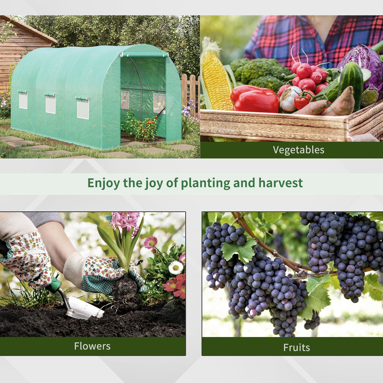 Outsunny 13' x 6' x 6' Outdoor Walk-in Tunnel Greenhouse Portable Plant Gardening Warm House with PE Cover Green