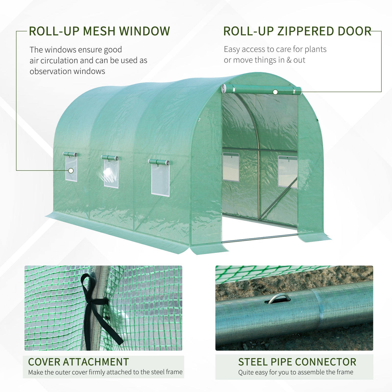 Outsunny 13' x 6' x 6' Outdoor Walk-in Tunnel Greenhouse Portable Plant Gardening Warm House with PE Cover Green