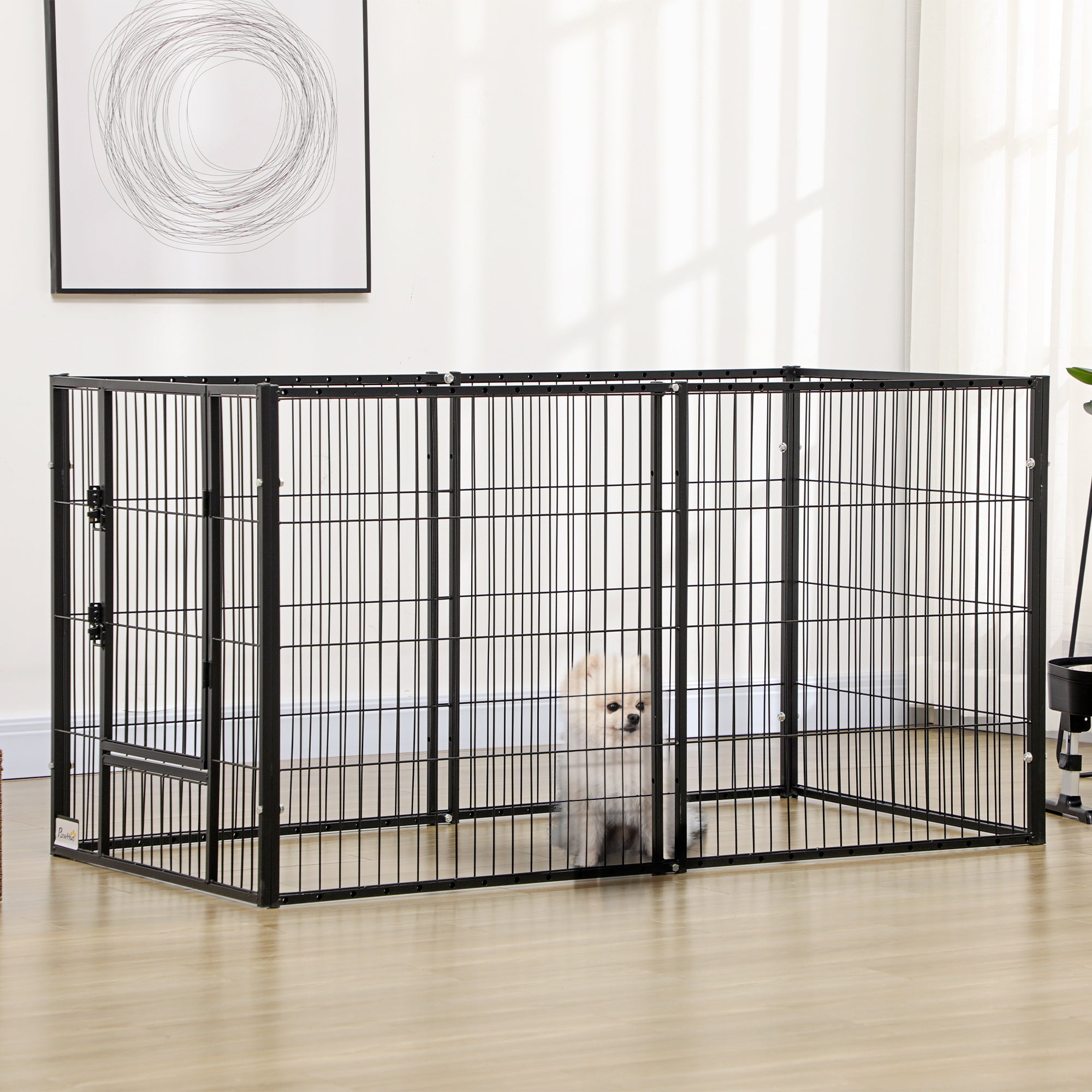 PawHut 82.5-150 x 81cm Heavy Duty Pet Playpen, 6 Panel Exercise Pen for Dogs, with Adjustable Length, for Indoors and Outdoors, Small and Medium Dogs