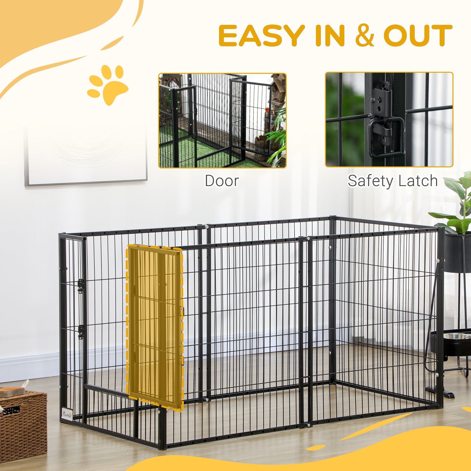 PawHut 6 Panel Dog Playpen Dog Pen Metal Pet Fence for Outside Indoor, Adjustable Width, Heavy Duty Steel Frame, 32.5"-59"W x 24"D x 32''H Black