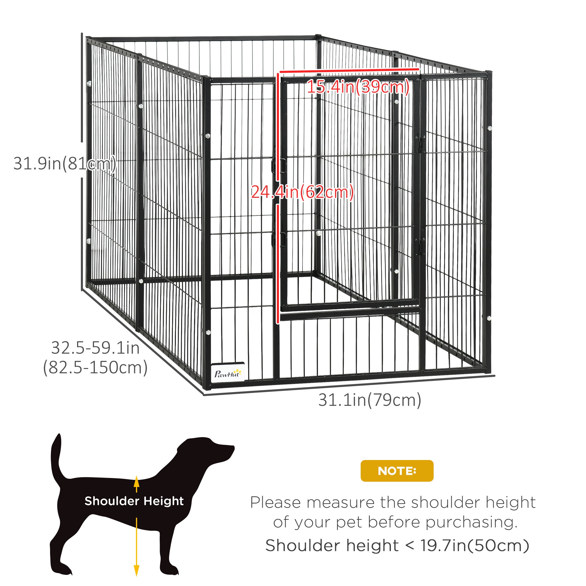 PawHut 6 Panel Dog Playpen Dog Pen Metal Pet Fence for Outside Indoor, Adjustable Width, Heavy Duty Steel Frame, 32.5"-59"W x 24"D x 32''H Black