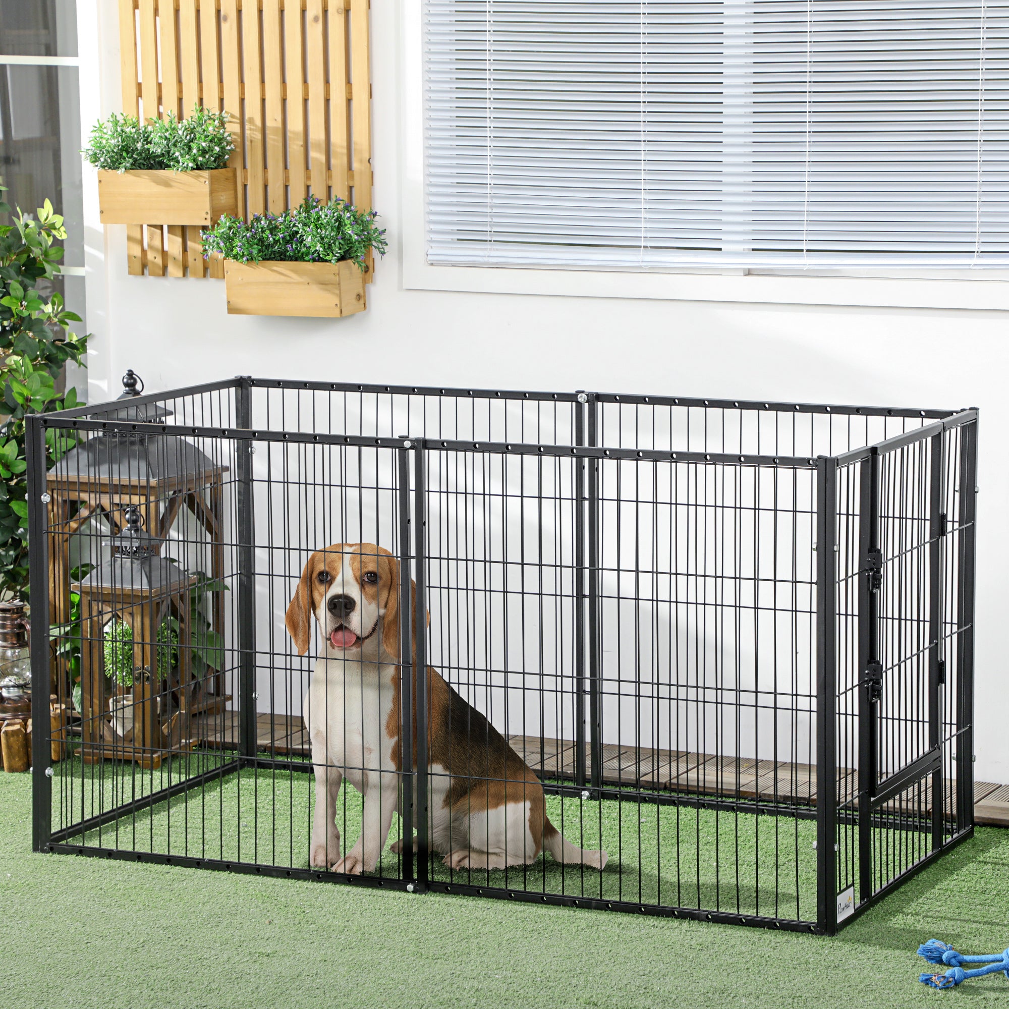 PawHut 6 Panel Dog Playpen Dog Pen Metal Pet Fence for Outside Indoor, Adjustable Width, Heavy Duty Steel Frame, 32.5"-59"W x 24"D x 32''H Black