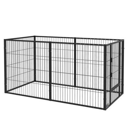 PawHut 6 Panel Dog Playpen Dog Pen Metal Pet Fence for Outside Indoor, Adjustable Width, Heavy Duty Steel Frame, 32.5"-59"W x 24"D x 32''H Black