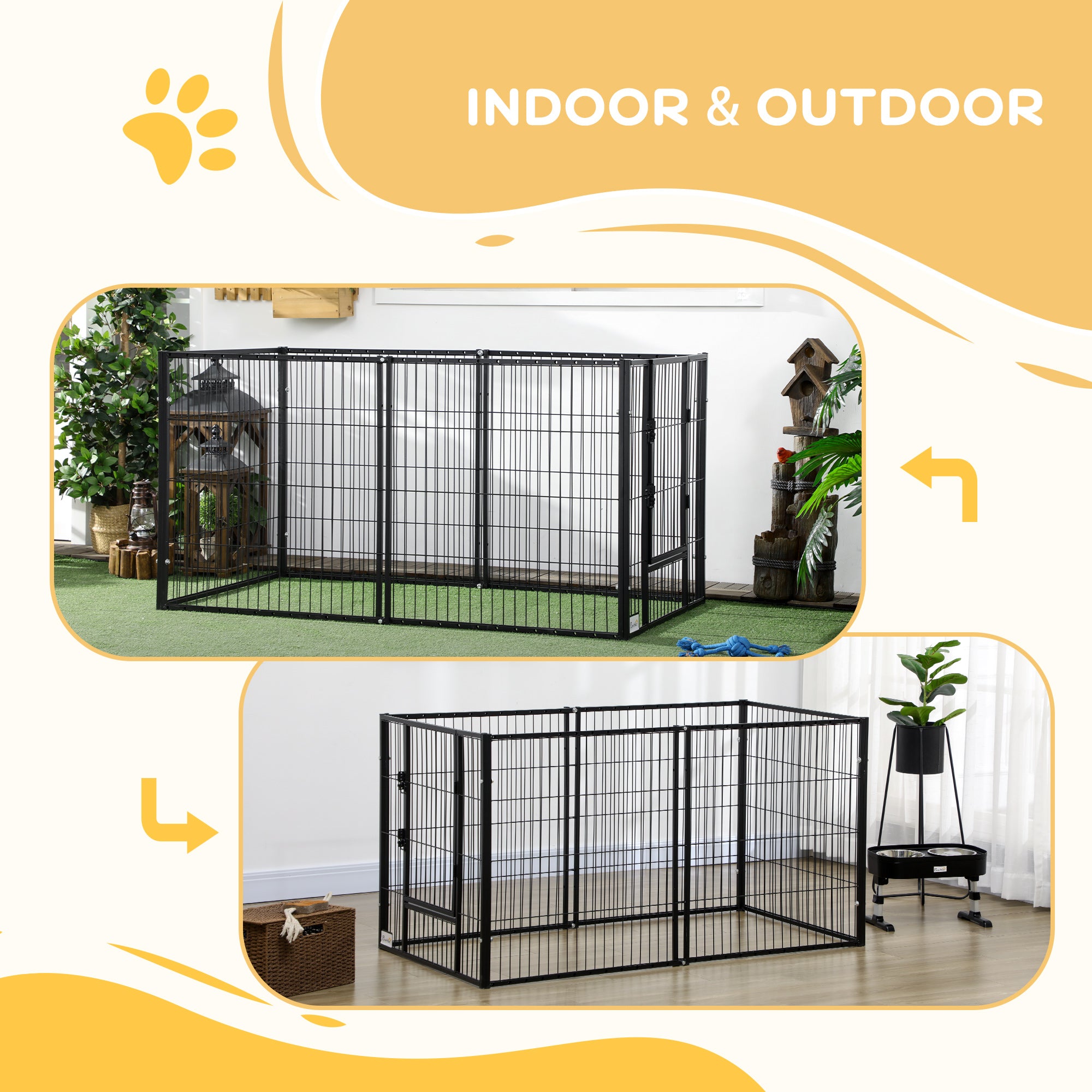 PawHut 6 Panel Dog Playpen Dog Pen Metal Pet Fence for Outside Indoor, Adjustable Width, Heavy Duty Steel Frame, 32.5"-59"W x 24"D x 32''H Black