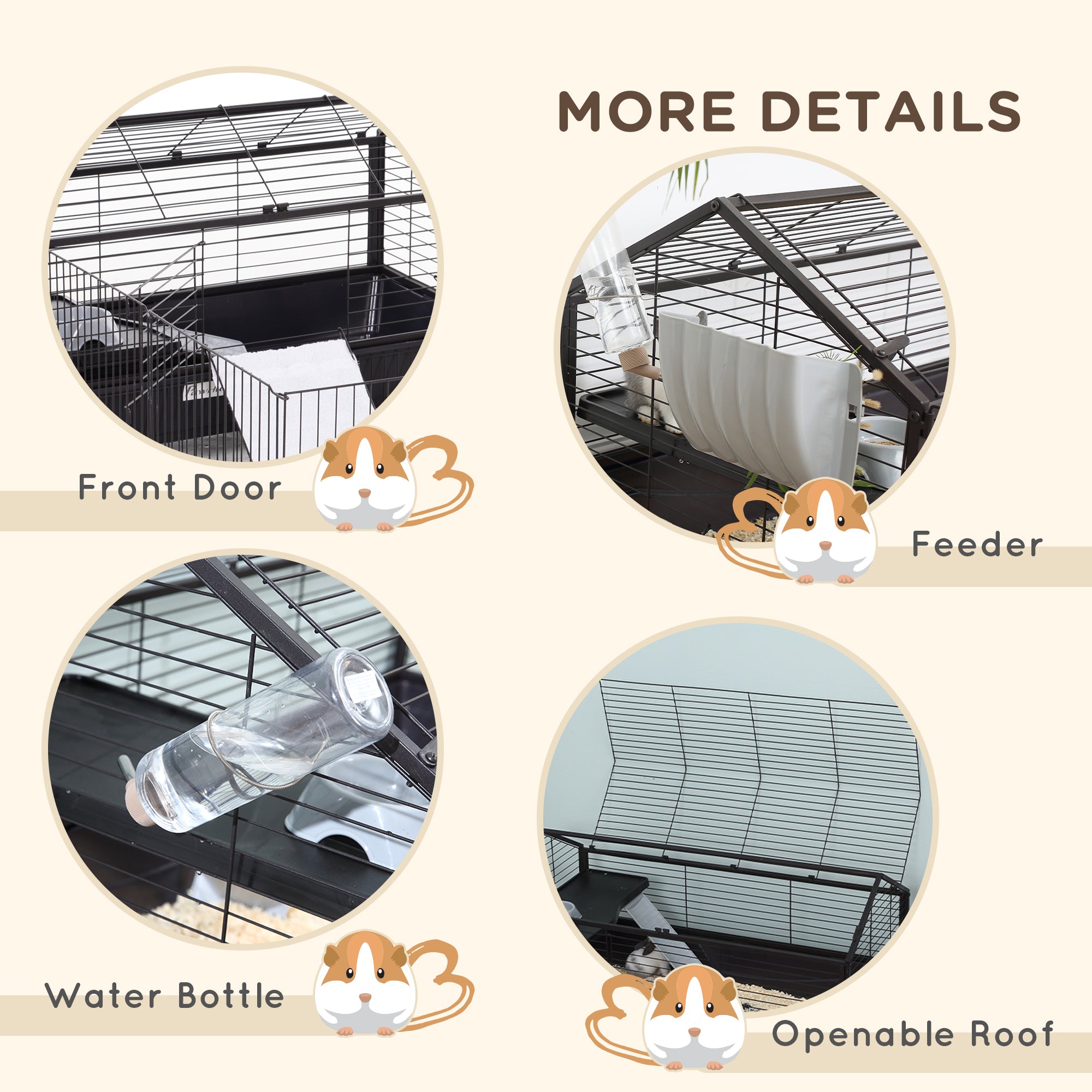 PawHut Metal Small Animal Cage, Rabbit Cage for Guinea Pig Chinchilla Hedgehog Bunny with Removable Wheels and Foldable Detachable Run Fence 46.5" L x 67" W x 24.5" H