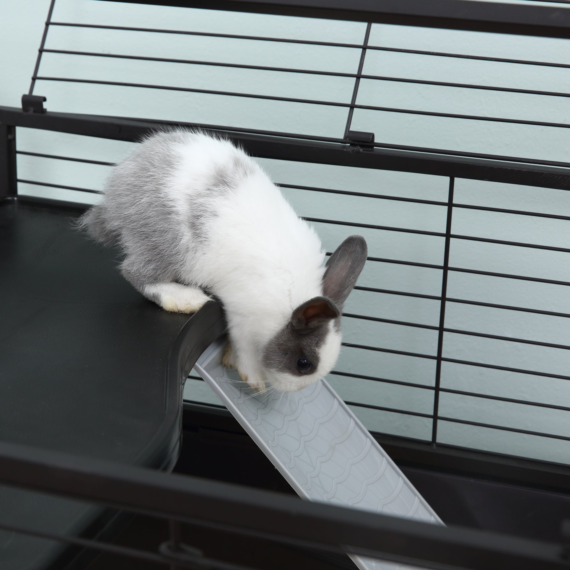 PawHut Metal Small Animal Cage, Rabbit Cage for Guinea Pig Chinchilla Hedgehog Bunny with Removable Wheels and Foldable Detachable Run Fence 46.5" L x 67" W x 24.5" H