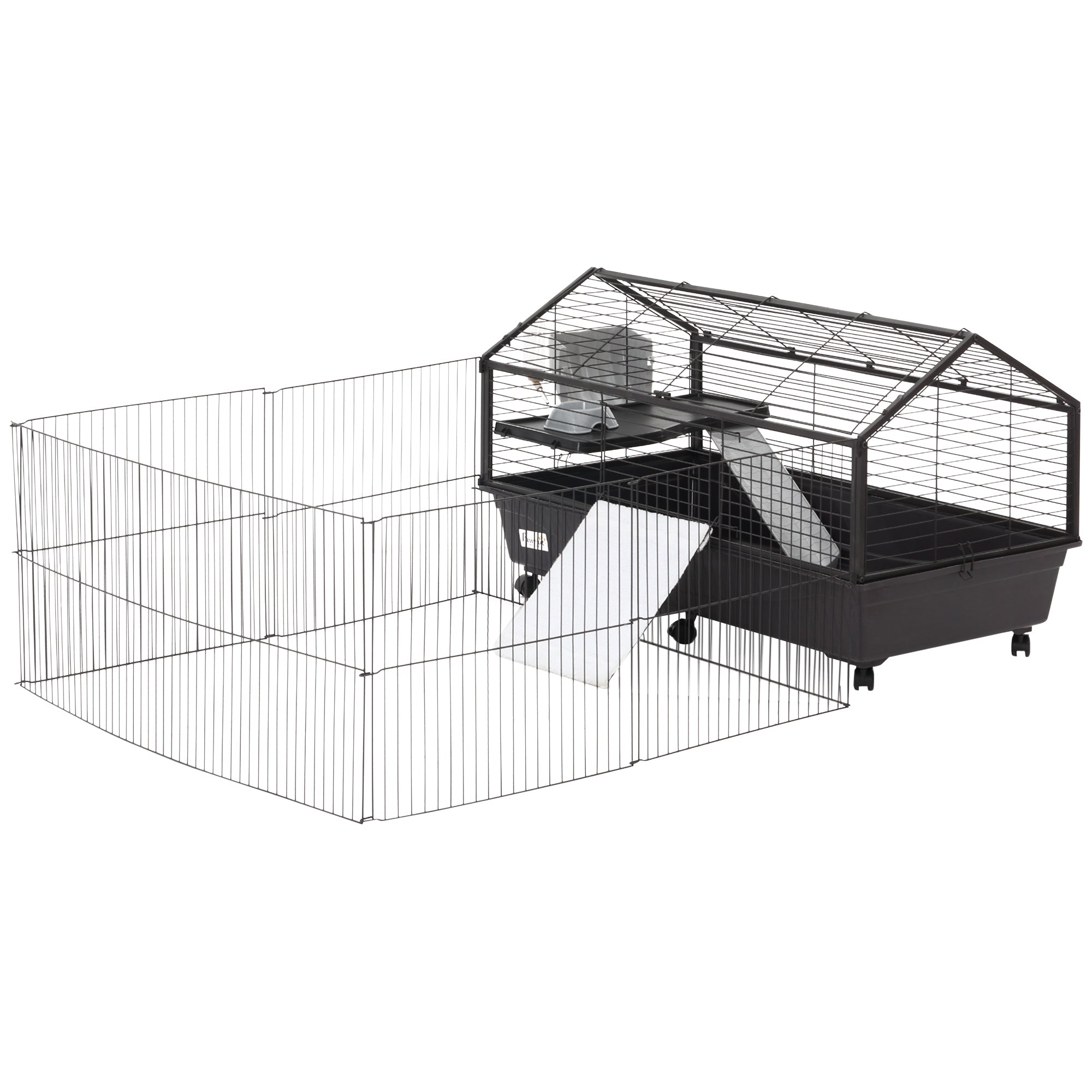 PawHut Metal Small Animal Cage, Rabbit Cage for Guinea Pig Chinchilla Hedgehog Bunny with Removable Wheels and Foldable Detachable Run Fence 46.5" L x 67" W x 24.5" H