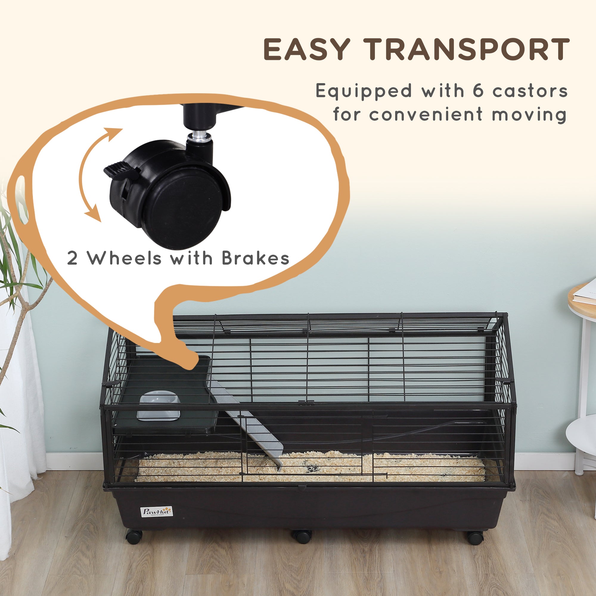 PawHut Metal Small Animal Cage, Rabbit Cage for Guinea Pig Chinchilla Hedgehog Bunny with Removable Wheels and Foldable Detachable Run Fence 46.5" L x 67" W x 24.5" H