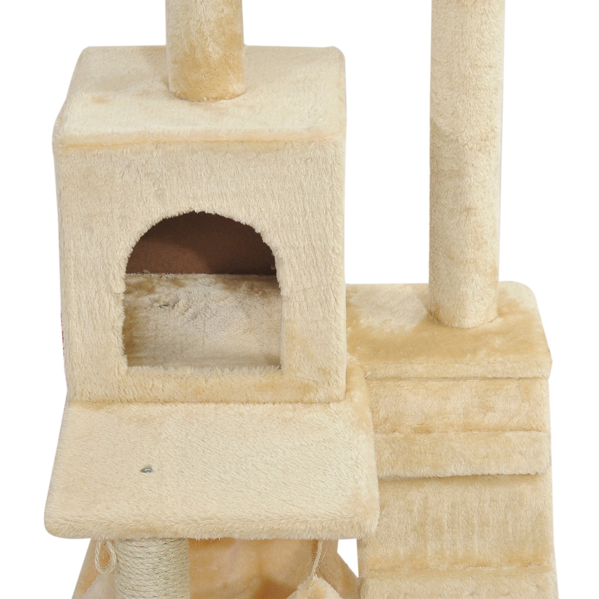 PawHut 52Inch Cat Tree Kitty Tower with Scratching Post Condo Hammock Pet Bed Furniture Kitten Activity Center, Beige