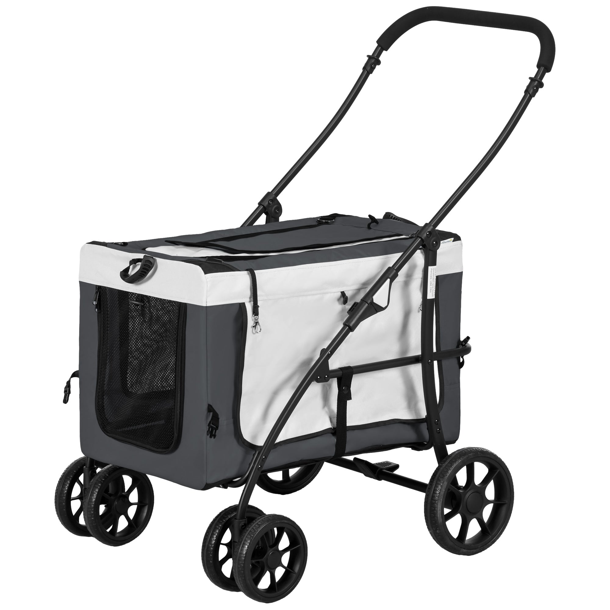 PawHut Dog Pram Dog Stroller Pet Pushchair with Detachable Carrier Soft Padding, Safety Leashes, for Mini and Small Dogs - Grey