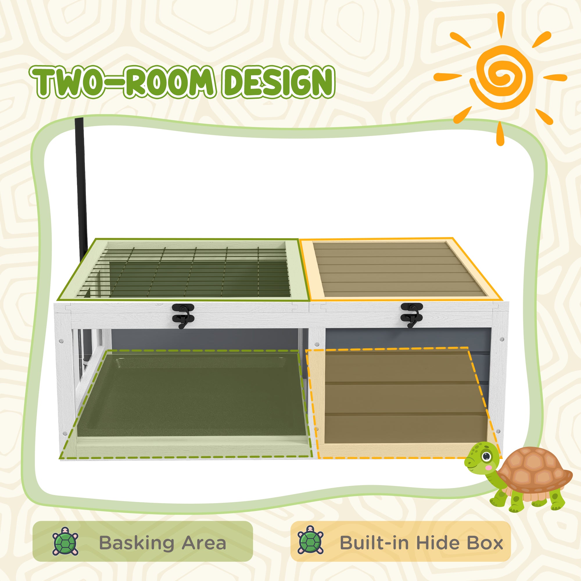 PawHut Tortoise House Wooden Tortoise Enclosure Indoor Outdoor Turtle Habitat with Adjustable Lamp Holder, Openable Lids, Pull-out Trays, 32" L x 19" W x 12" H, Grey
