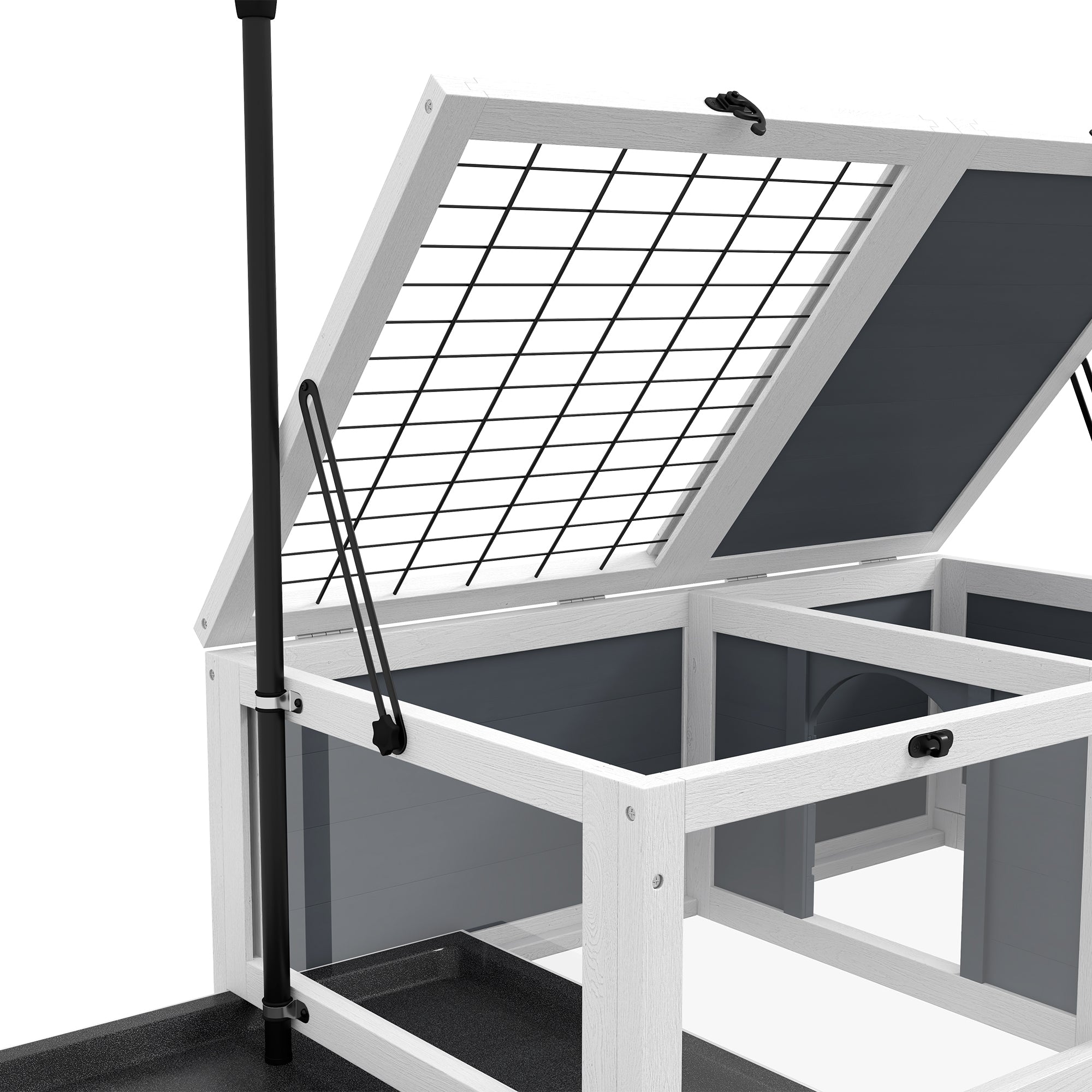 PawHut Tortoise House Wooden Tortoise Enclosure Indoor Outdoor Turtle Habitat with Adjustable Lamp Holder, Openable Lids, Pull-out Trays, 32" L x 19" W x 12" H, Grey