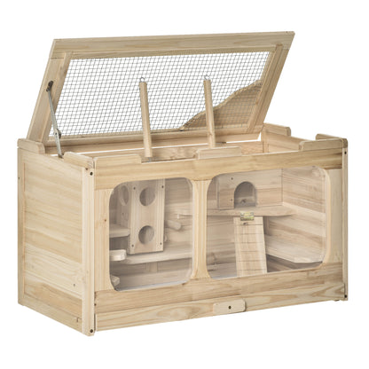 PawHut Large Wooden Hamster Cage Pet Small Animal Kit Activity Center Play House for Indoor 78 x 40 x 44 cm, Natural