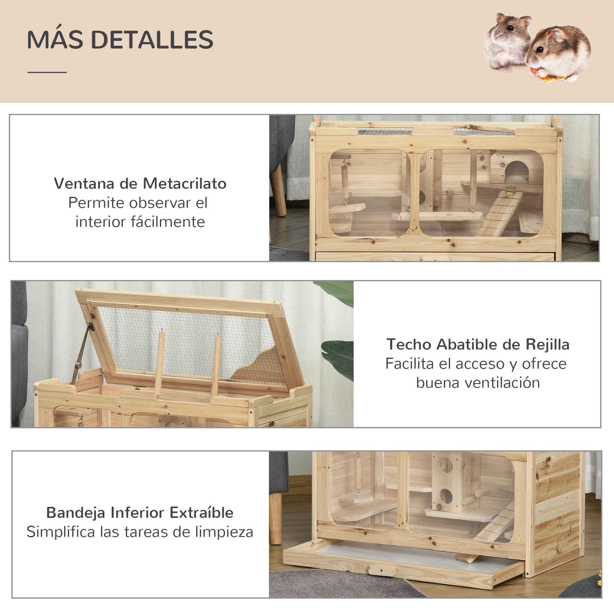 PawHut Wooden Hamster Cage Rodent Small Animal Hutch with Seesaw, Ladder Activity Center Play House for Indoor Use 30.75" x 15.75" x 17.25", Natural