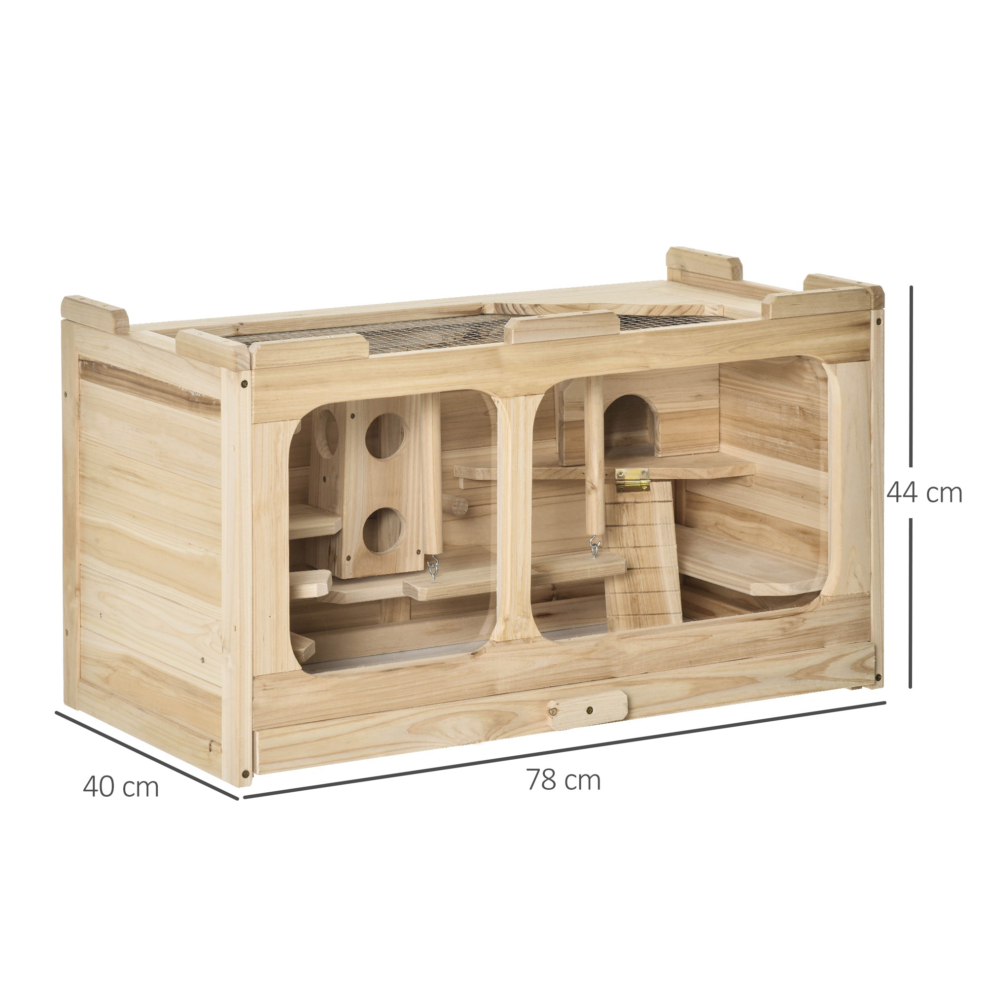 PawHut Large Wooden Hamster Cage Pet Small Animal Kit Activity Center Play House for Indoor 78 x 40 x 44 cm, Natural
