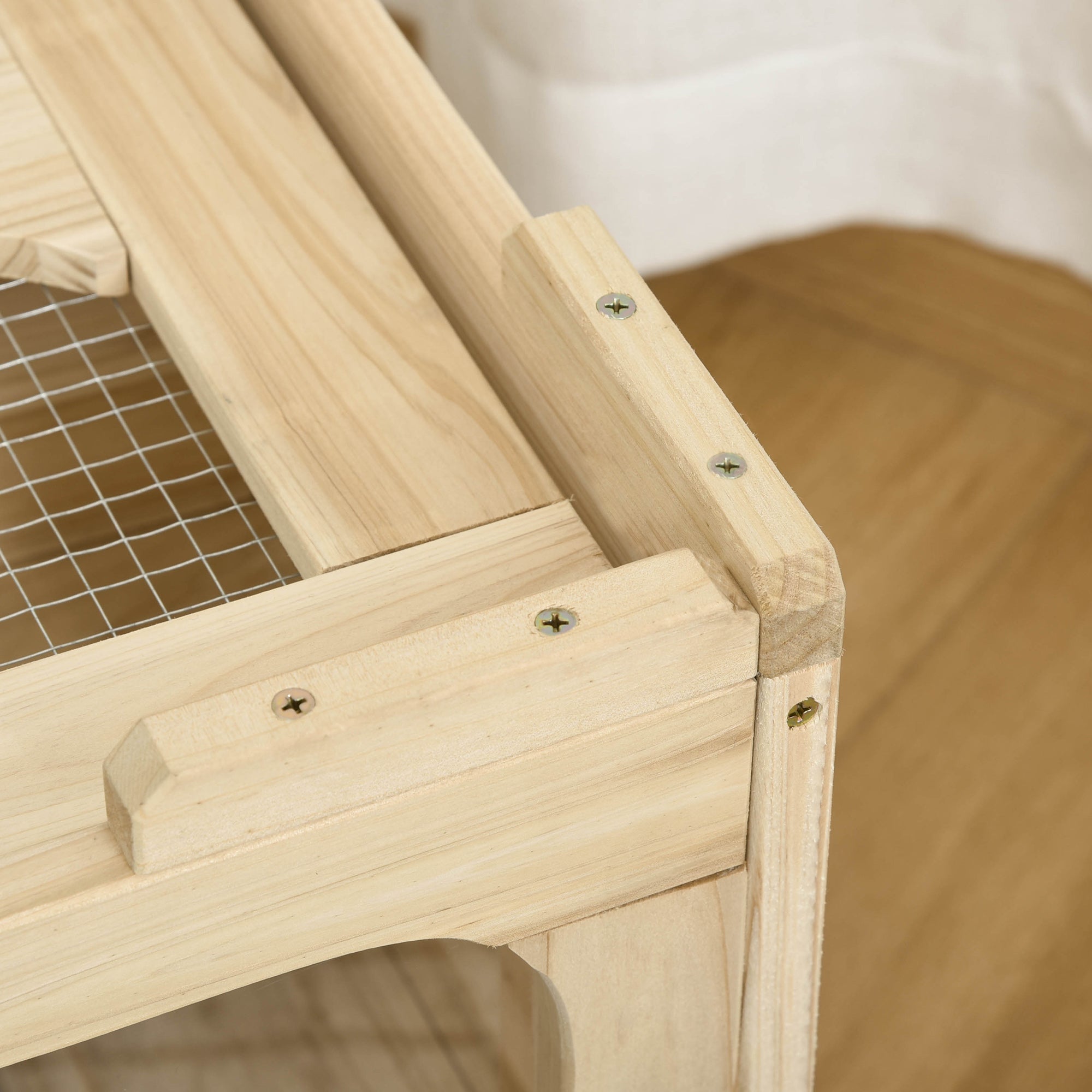PawHut Wooden Hamster Cage Rodent Small Animal Hutch with Seesaw, Ladder Activity Center Play House for Indoor Use 30.75" x 15.75" x 17.25", Natural