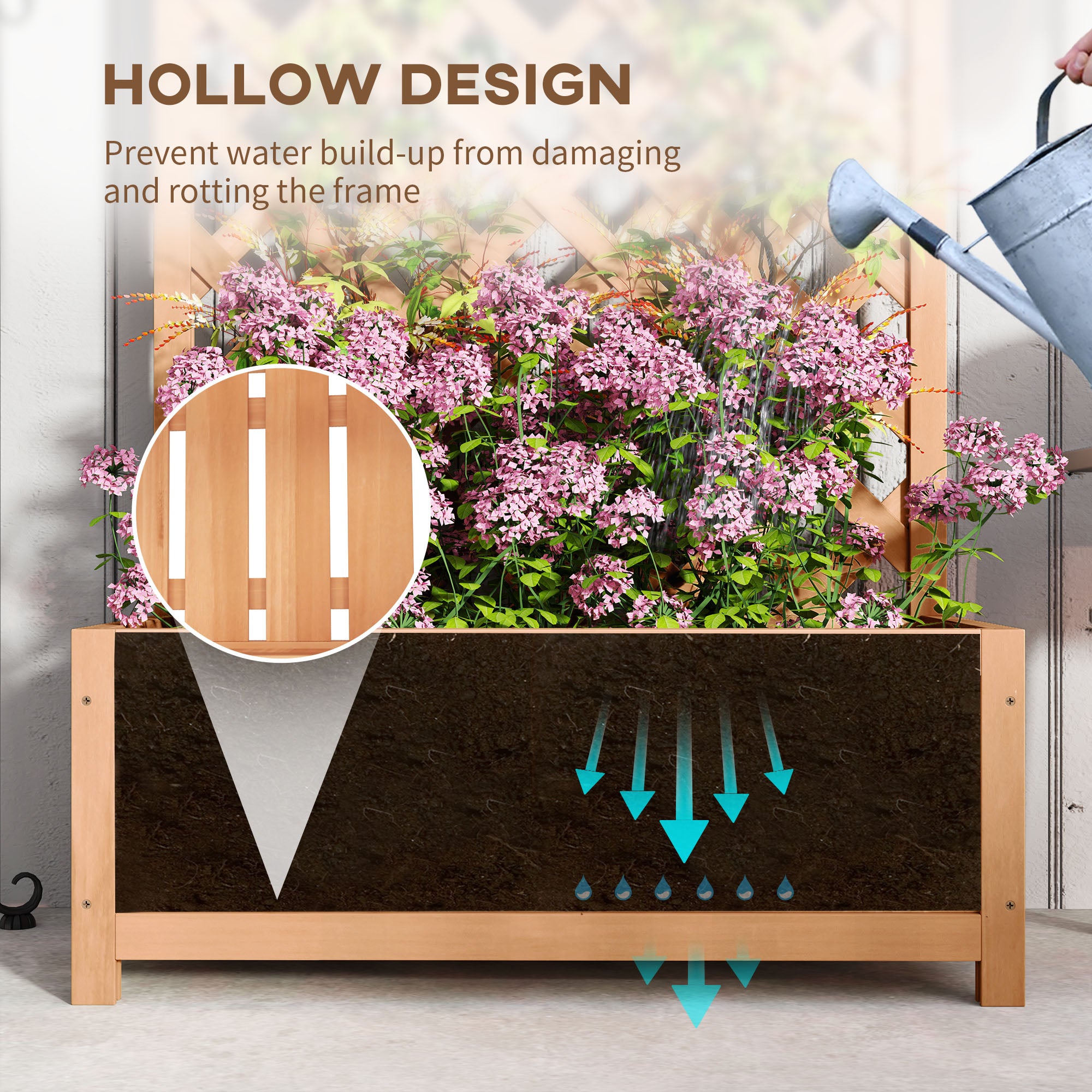 Outsunny 30" x 14" x 67" Raised Garden Bed Wood Planter with Trellis for Vine Climbing, to Grow Vegetables, Herbs, and Flowers for Backyard, Patio, Brown