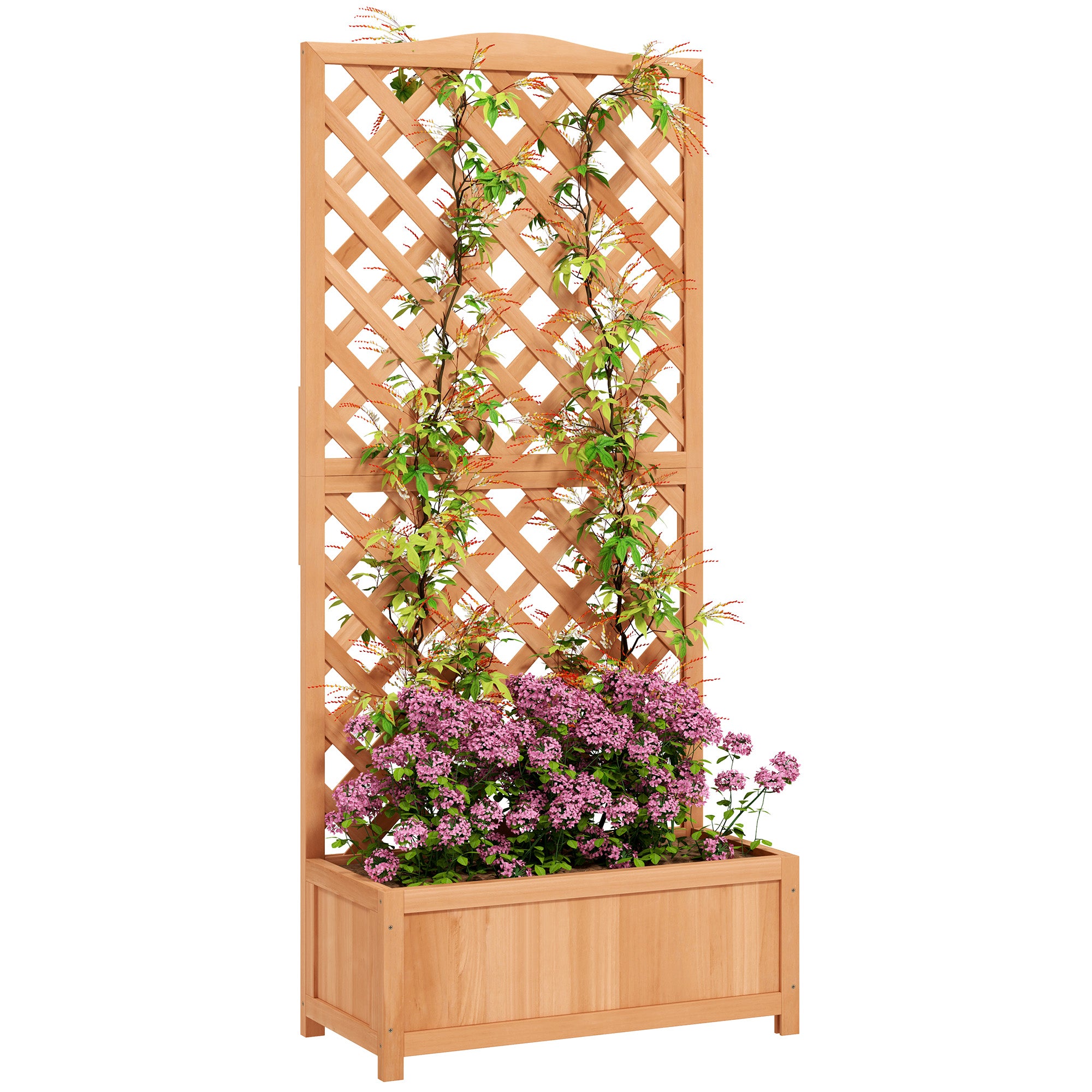 Outsunny 30" x 14" x 67" Raised Garden Bed Wood Planter with Trellis for Vine Climbing, to Grow Vegetables, Herbs, and Flowers for Backyard, Patio, Brown