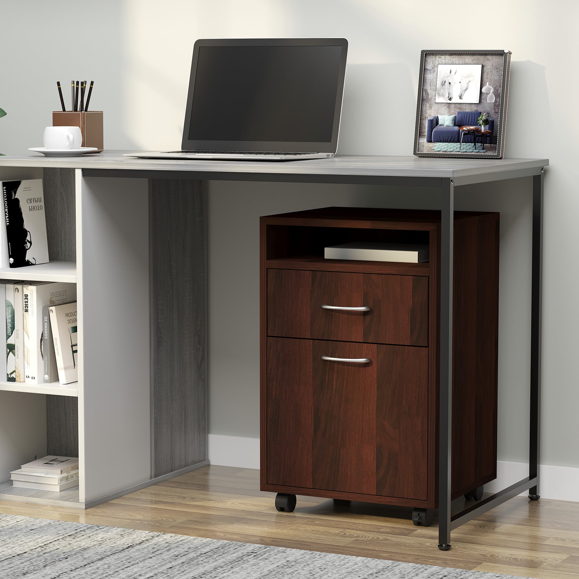 HOMCOM 24" Vertical Filing Cabinet with Drawer, Mobile File Cabinet with Wheels for Home Office, Espresso