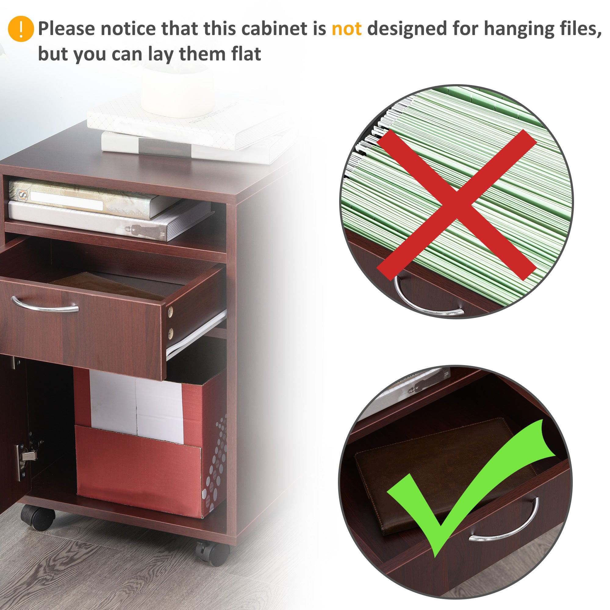 HOMCOM 24" Vertical Filing Cabinet with Drawer, Mobile File Cabinet with Wheels for Home Office, Espresso