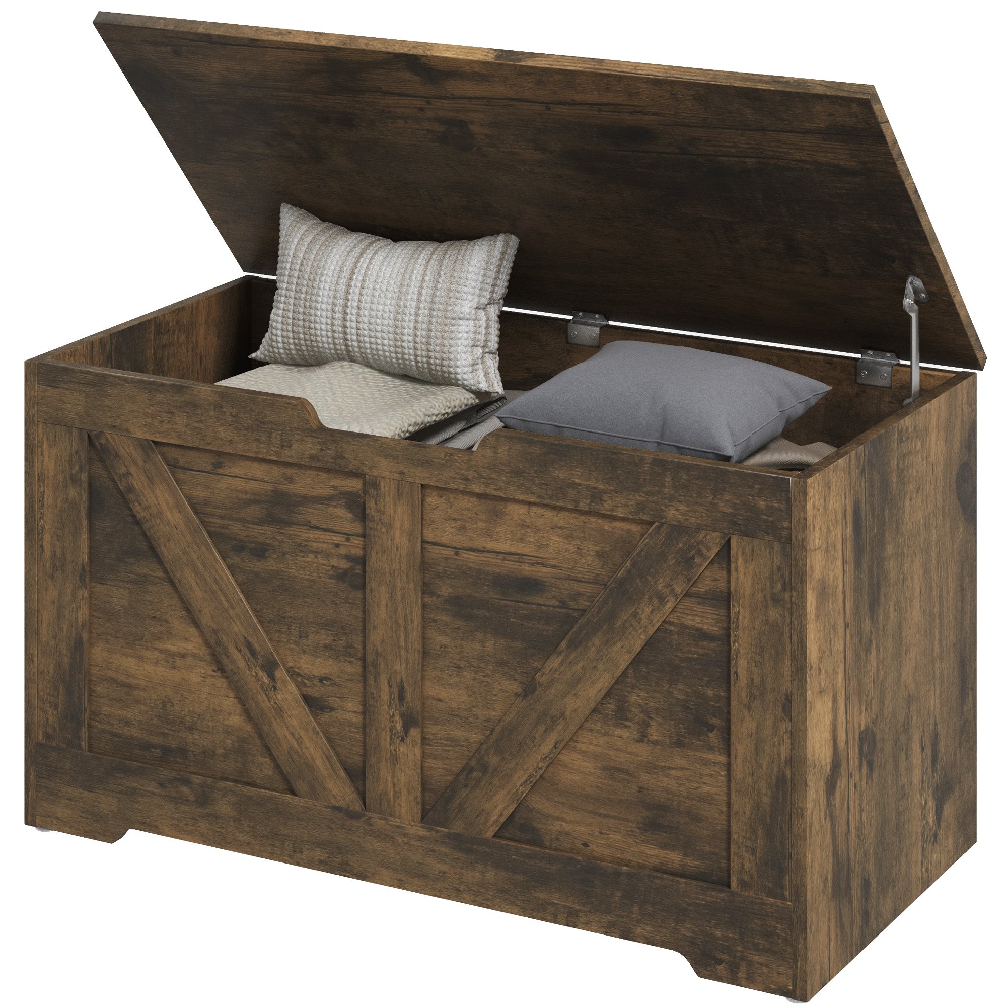 HOMCOM Storage Chest, Storage Trunk with 2 Safety Hinges and U-shaped Cut-out Pull, Wooden Box for Living Room, Entryway, 31.5