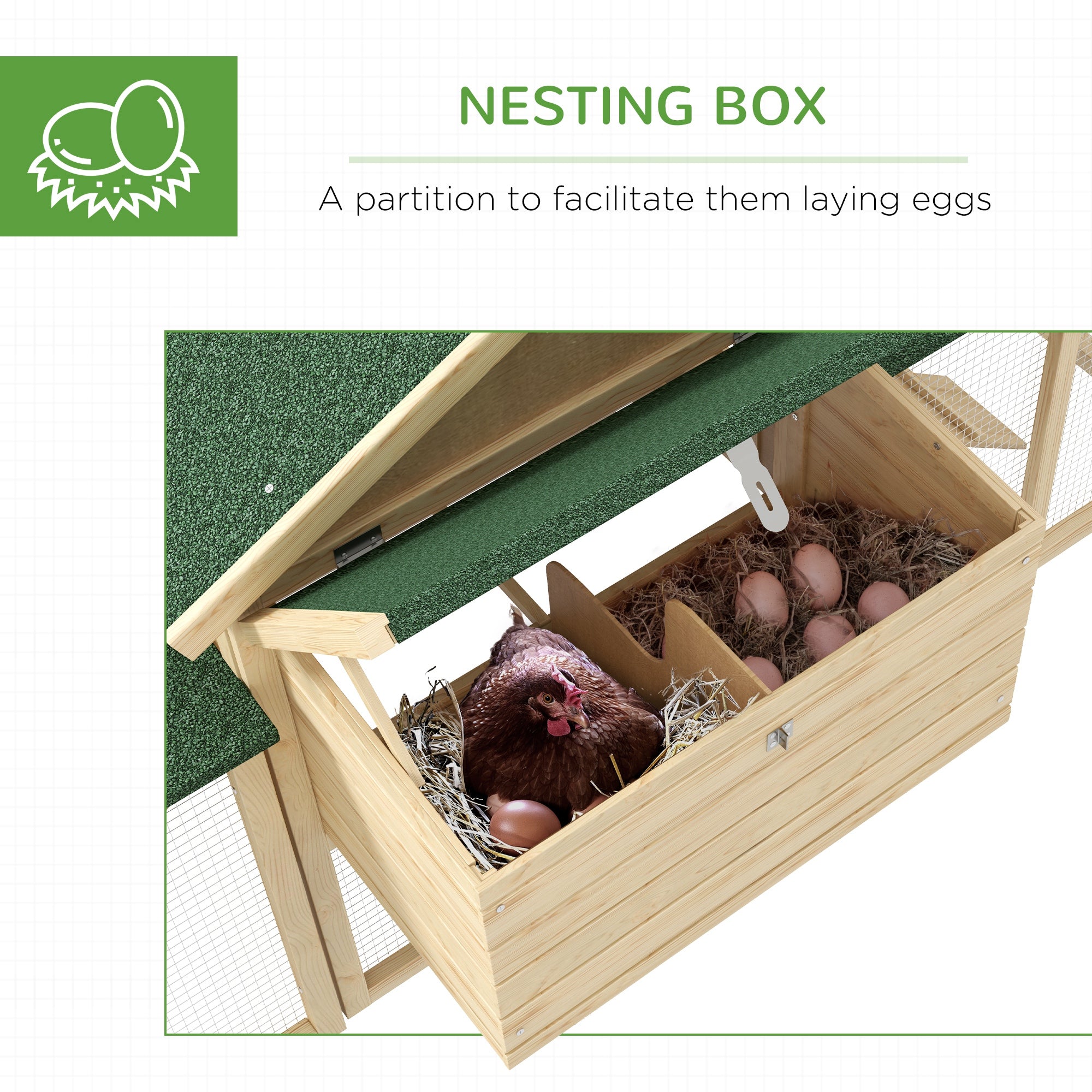 PawHut Large Chicken Coop with Run Garden Hen House Poultry Coops Cages with Nesting Box Wooden 204 x 85 x 93cm, Natural Wood Finish