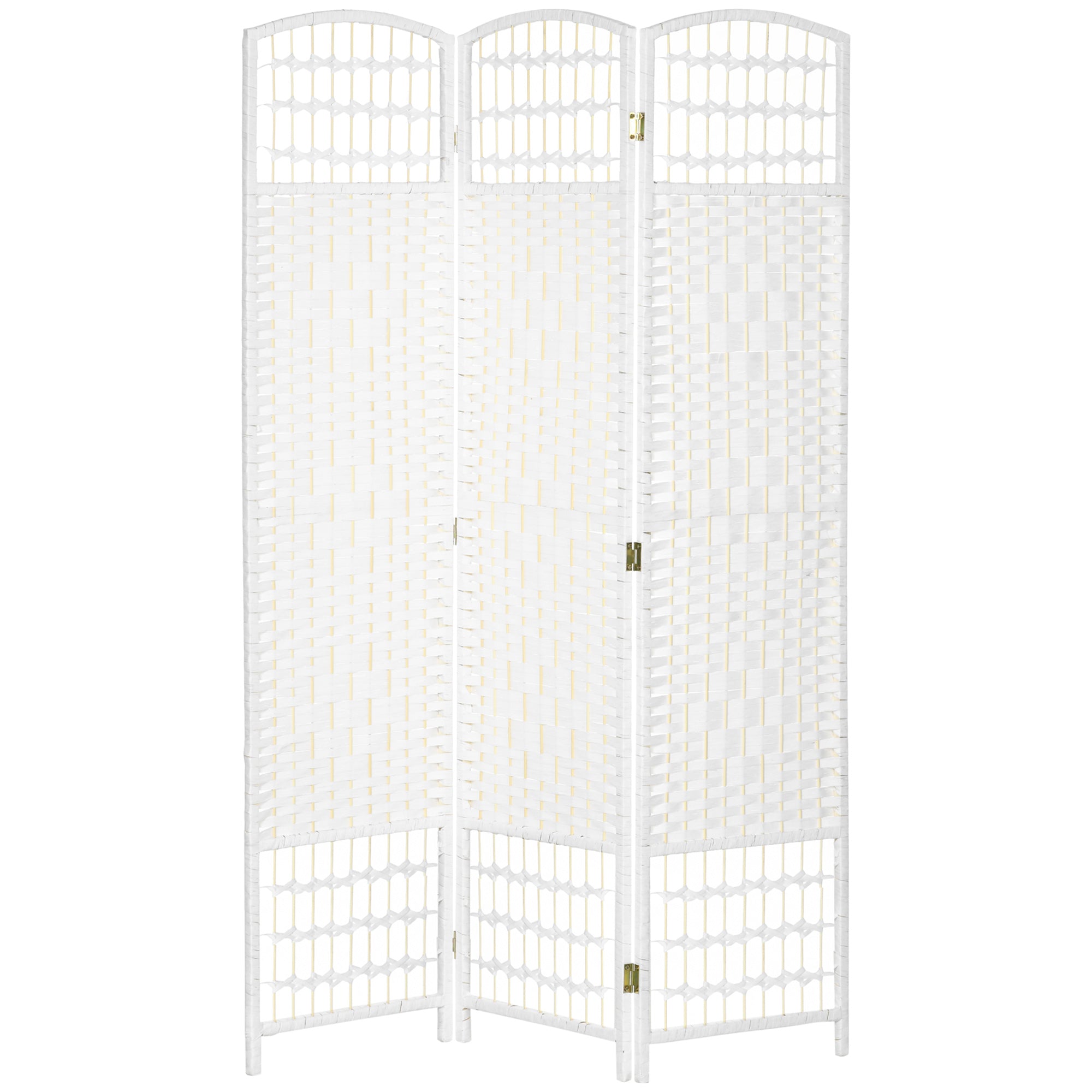 HOMCOM 3 Panel Room Divider, 5.6 ft Tall Folding Privacy Screen, Wave Fiber Freestanding Partition Wall Divider for Home Office, White