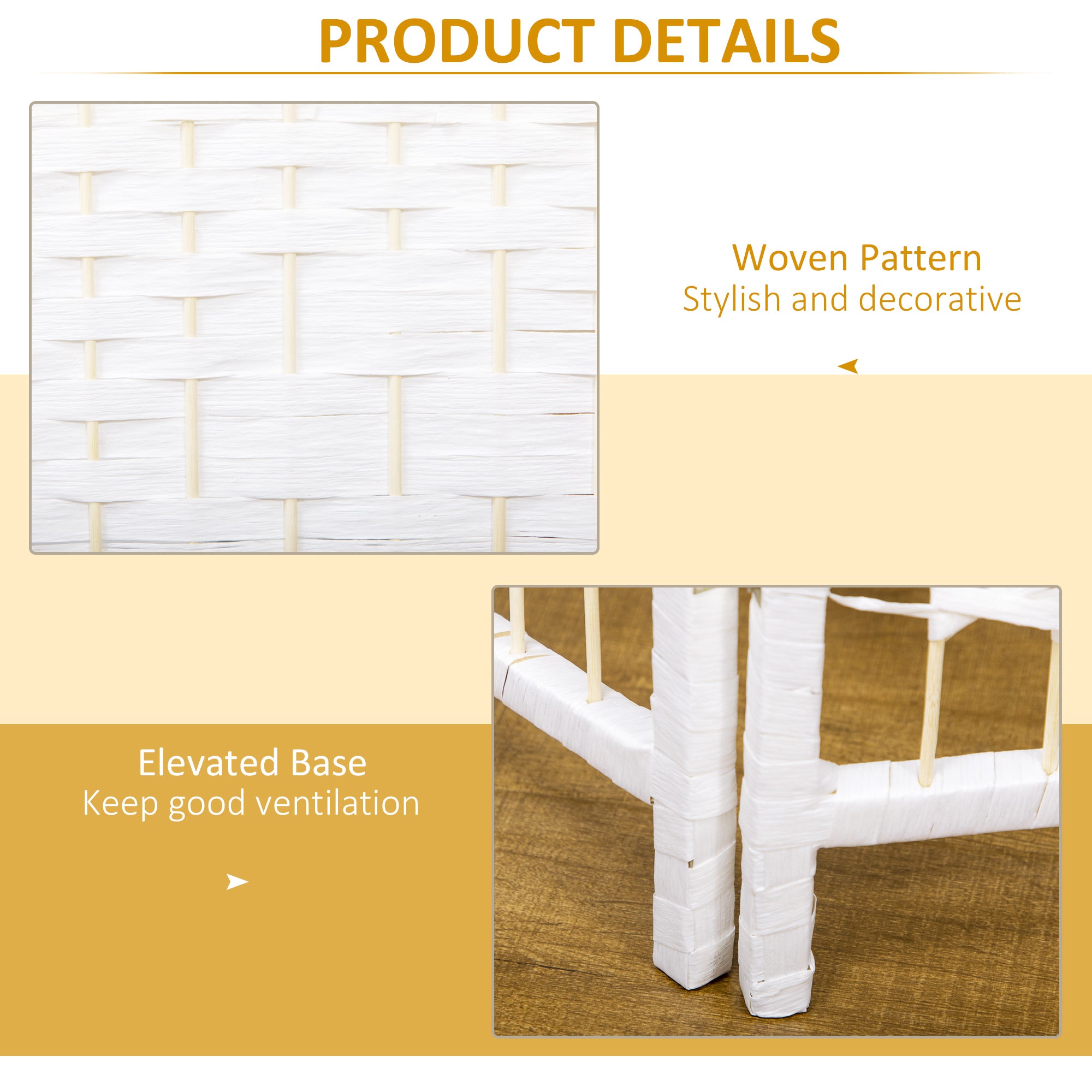 HOMCOM 3 Panel Room Divider, 5.6 ft Tall Folding Privacy Screen, Wave Fiber Freestanding Partition Wall Divider for Home Office, White