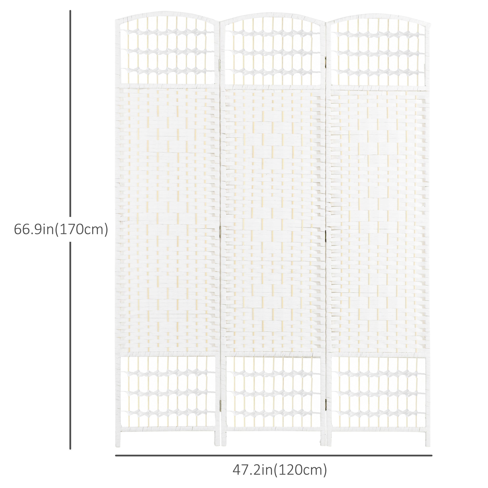 HOMCOM 3 Panel Room Divider, 5.6 ft Tall Folding Privacy Screen, Wave Fiber Freestanding Partition Wall Divider for Home Office, White