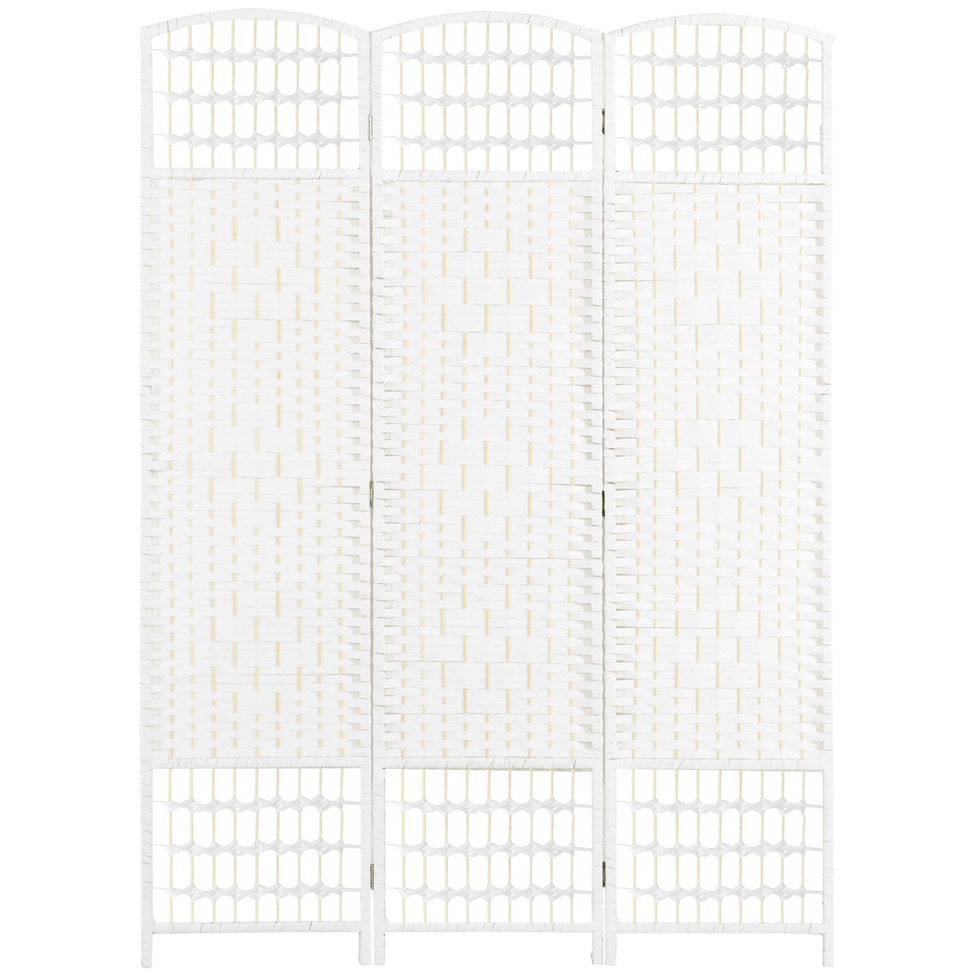 HOMCOM 3 Panel Room Divider, 5.6 ft Tall Folding Privacy Screen, Wave Fiber Freestanding Partition Wall Divider for Home Office, White