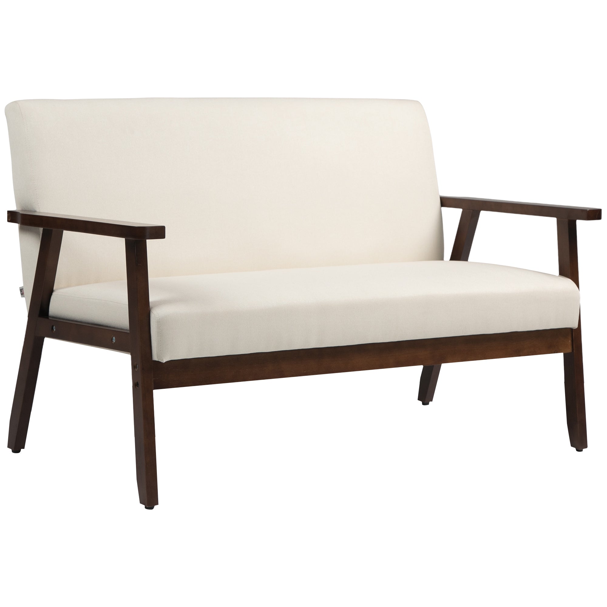 HOMCOM 48" Loveseat Sofa for Bedroom, Modern Love Seats Furniture, Upholstered 2 Seater Couch with Rubber Wood Legs for Living Room, Cream White