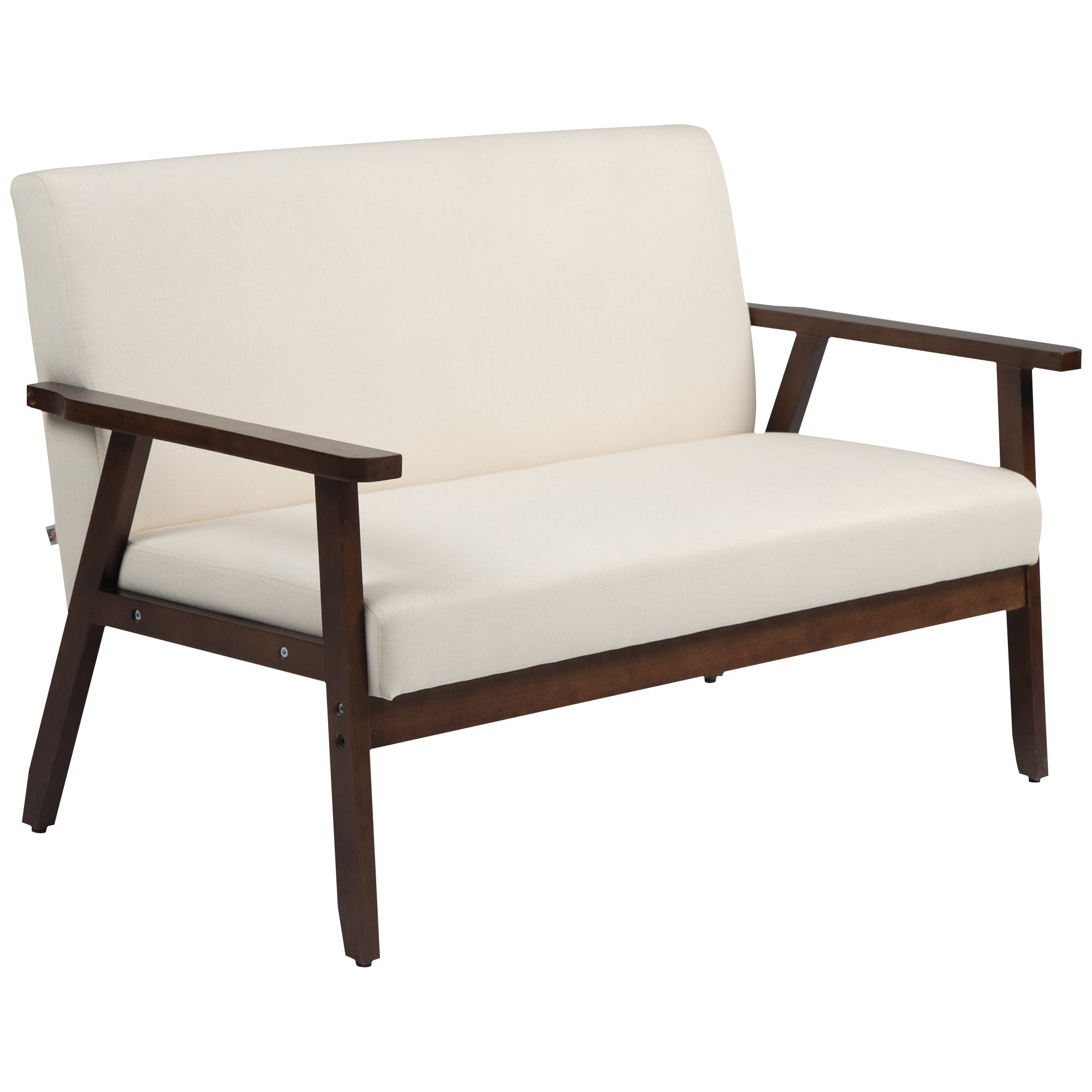 HOMCOM 48" Loveseat Sofa for Bedroom, Modern Love Seats Furniture, Upholstered 2 Seater Couch with Rubber Wood Legs for Living Room, Cream White