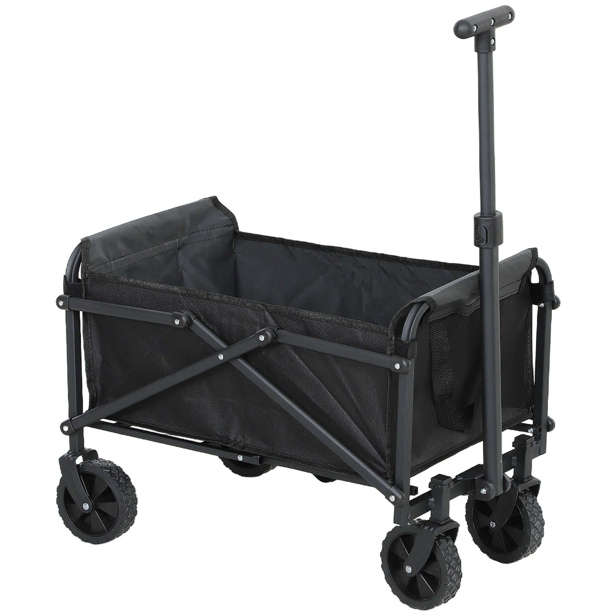 Outsunny Small Collapsible Folding Wagon Cart, Heavy Duty Outdoor Utility Garden Cart with Universal Wheels and Adjustable Handle for Sports, Camping, Shopping, Black