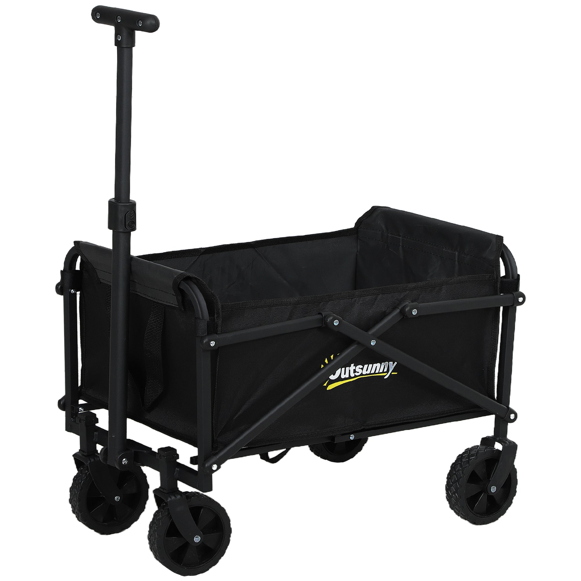 Outsunny Small Collapsible Folding Wagon Cart, Heavy Duty Outdoor Utility Garden Cart with Universal Wheels and Adjustable Handle for Sports, Camping, Shopping, Black