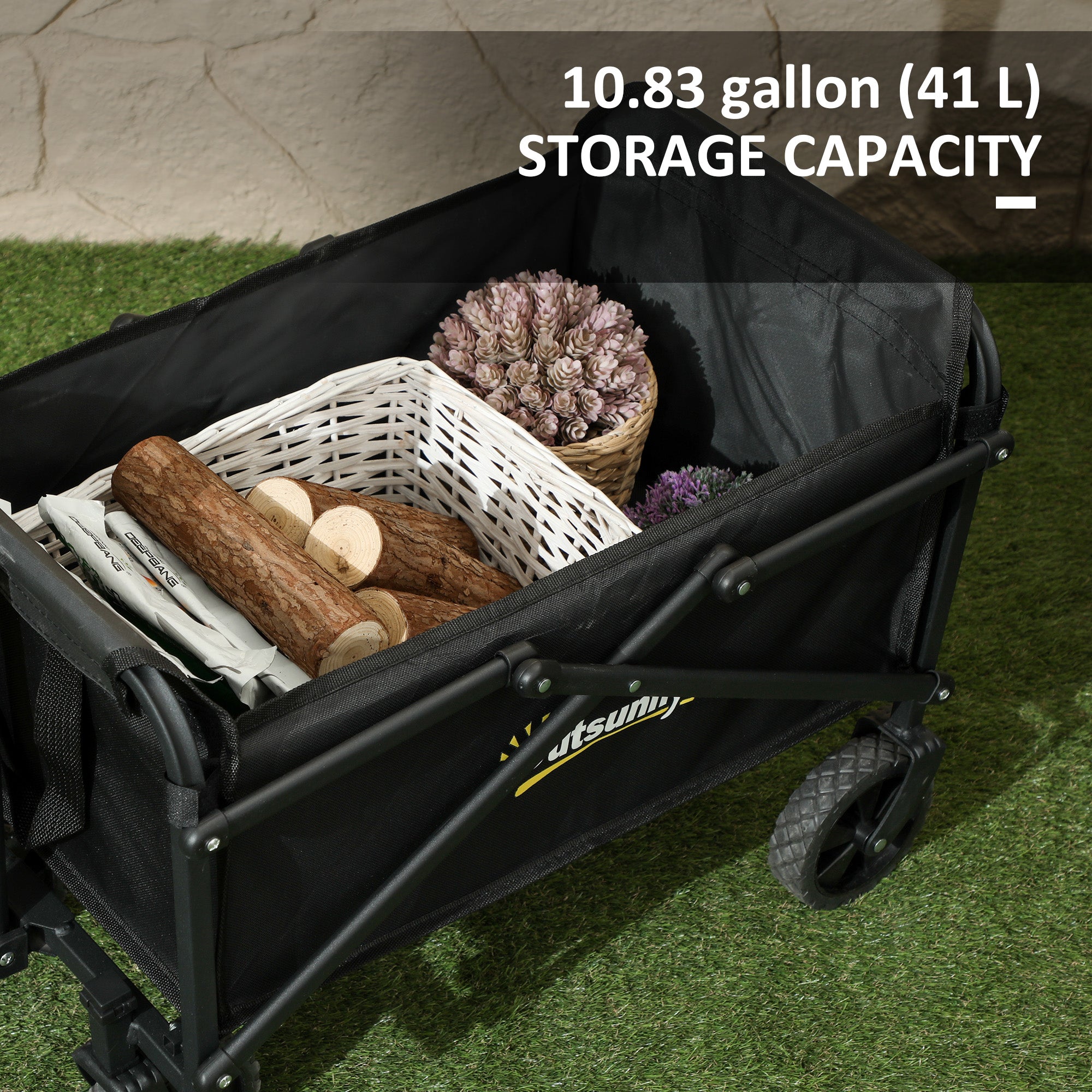Outsunny Small Collapsible Folding Wagon Cart, Heavy Duty Outdoor Utility Garden Cart with Universal Wheels and Adjustable Handle for Sports, Camping, Shopping, Black
