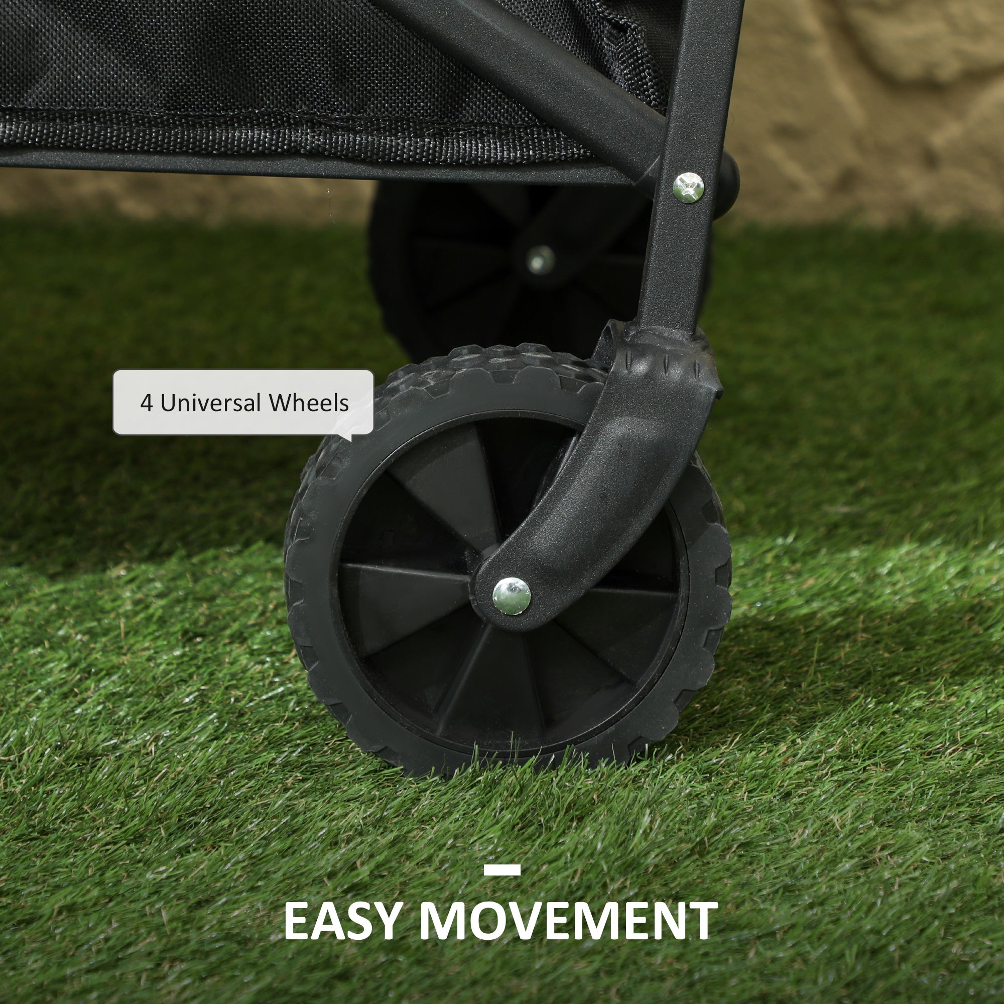 Outsunny Small Collapsible Folding Wagon Cart, Heavy Duty Outdoor Utility Garden Cart with Universal Wheels and Adjustable Handle for Sports, Camping, Shopping, Black
