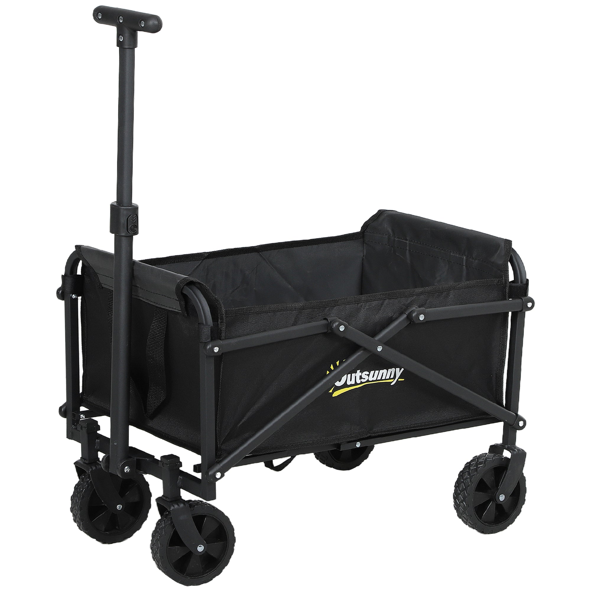 Outsunny Small Collapsible Folding Wagon Cart, Heavy Duty Outdoor Utility Garden Cart with Universal Wheels and Adjustable Handle for Sports, Camping, Shopping, Black