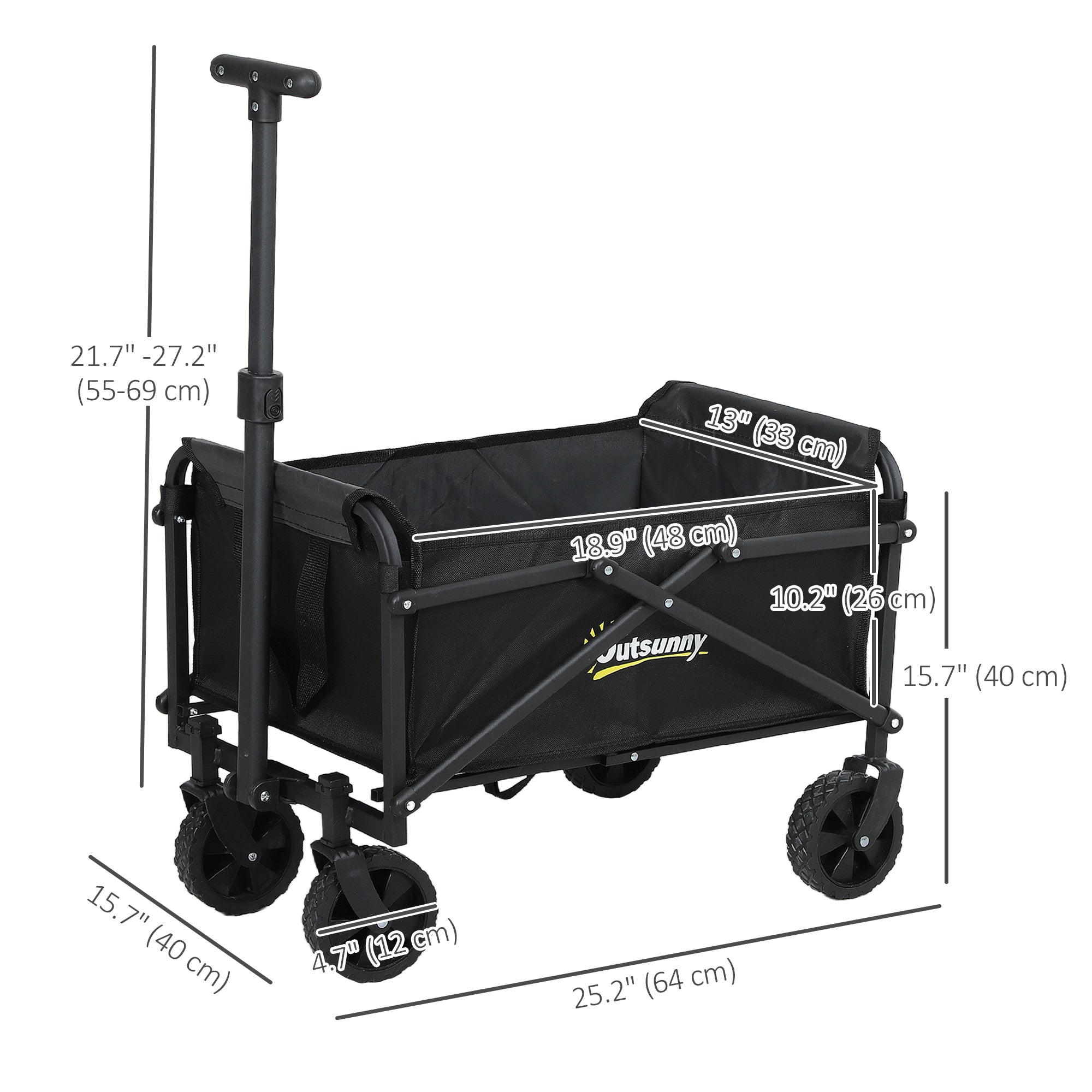 Outsunny Small Collapsible Folding Wagon Cart, Heavy Duty Outdoor Utility Garden Cart with Universal Wheels and Adjustable Handle for Sports, Camping, Shopping, Black