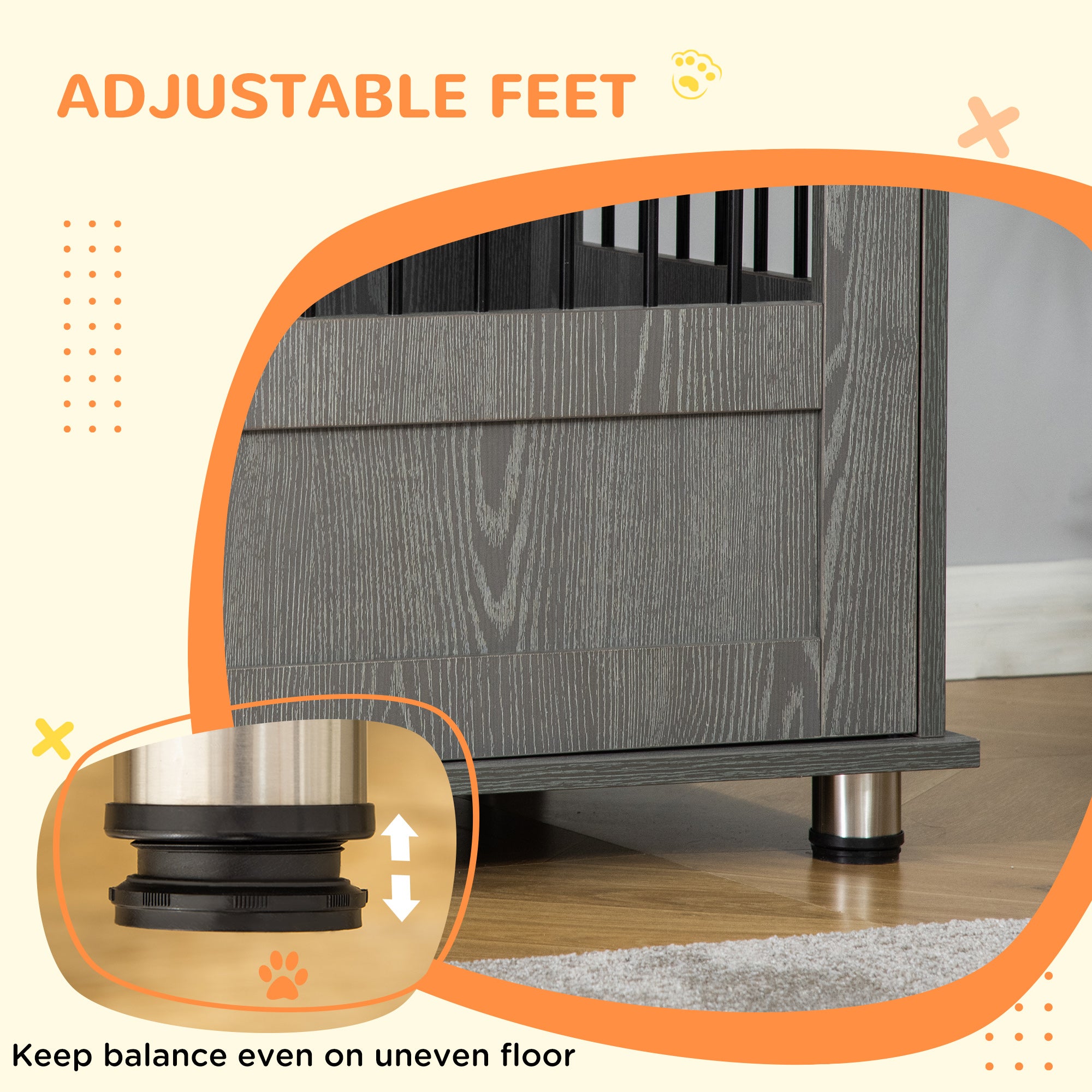 PawHut Dog Crate Furniture End Table, Pet Kennel for Small Dogs with Magnetic Door Indoor Animal Cage, Grey, 60 x 55 x 70 cm