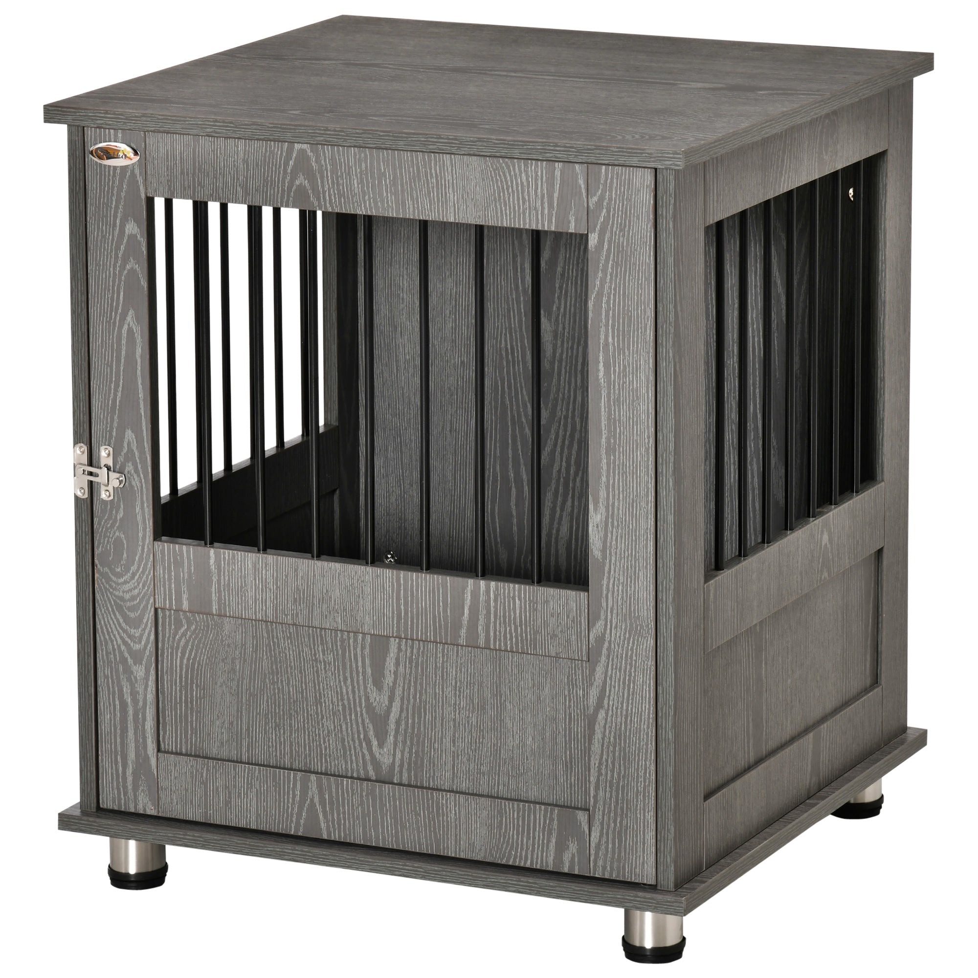 PawHut Dog Crate Furniture End Table, Pet Kennel for Small Dogs with Magnetic Door Indoor Animal Cage, Grey, 60 x 55 x 70 cm