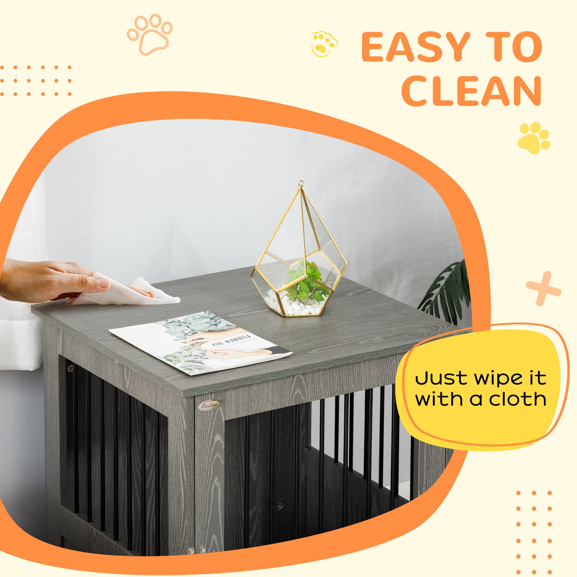 PawHut Dog Crate Furniture End Table, Pet Kennel for Small Dogs with Magnetic Door Indoor Animal Cage, Grey, 60 x 55 x 70 cm
