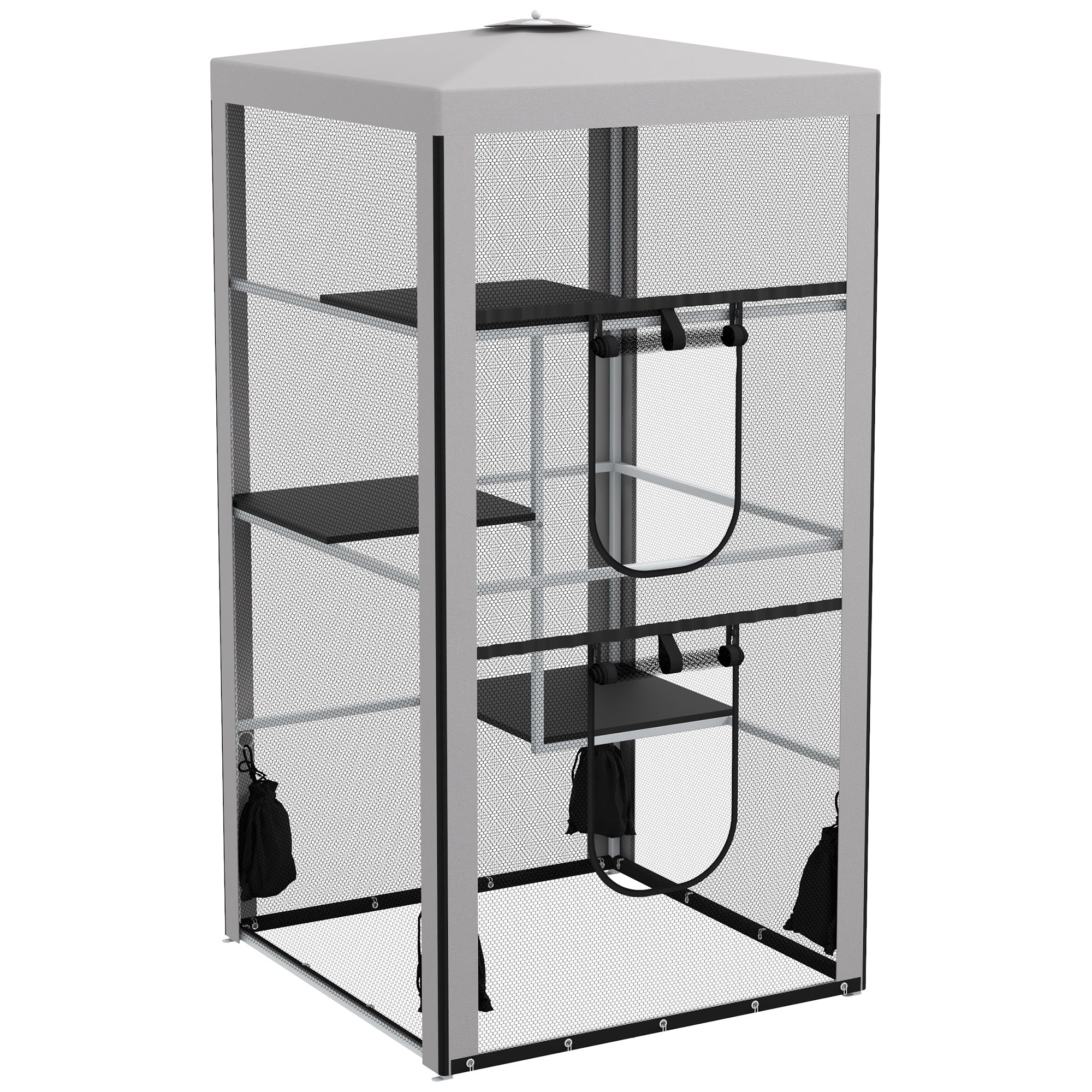 PawHut Large Catio Outdoor Cat Enclosure Cat House Indoor Kitten Cage Pet Kennel with 3 Platforms, Zippered Doors, and 4 Sandbags 39" x 39" x 79"