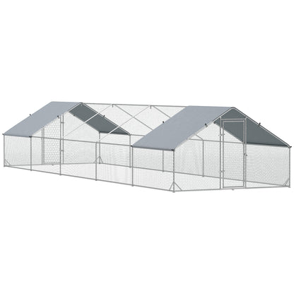 PawHut Metal Chicken Coop, Walk-in Large Chicken Run, Poultry Cage for Backyard Hen, Duck, Rabbit with Water- and UV-Protection Cover, for 30-40 Chickens, 9.8' x 32.8' x 6.4'