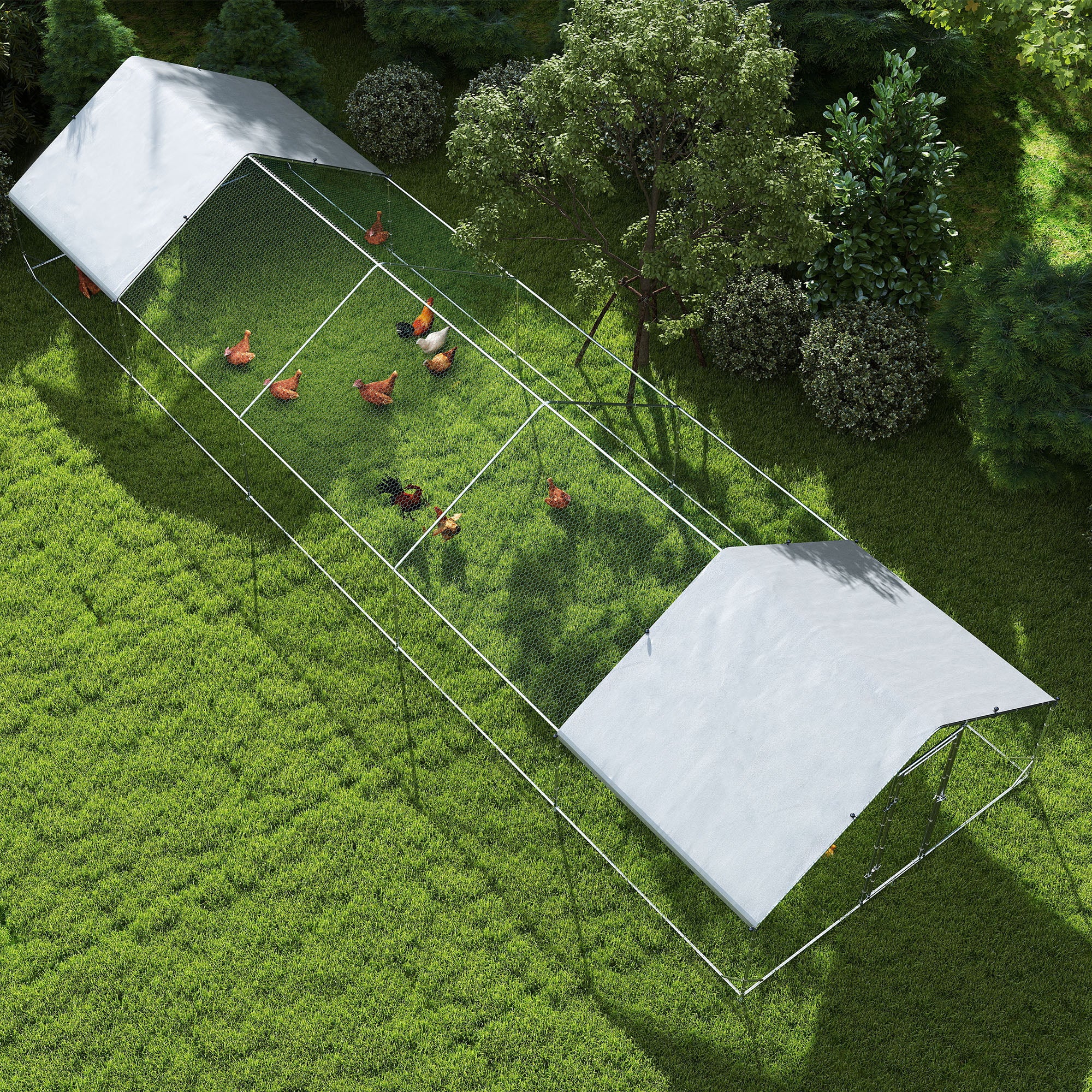 PawHut Metal Chicken Coop, Walk-in Large Chicken Run, Poultry Cage for Backyard Hen, Duck, Rabbit with Water- and UV-Protection Cover, for 30-40 Chickens, 9.8' x 32.8' x 6.4'