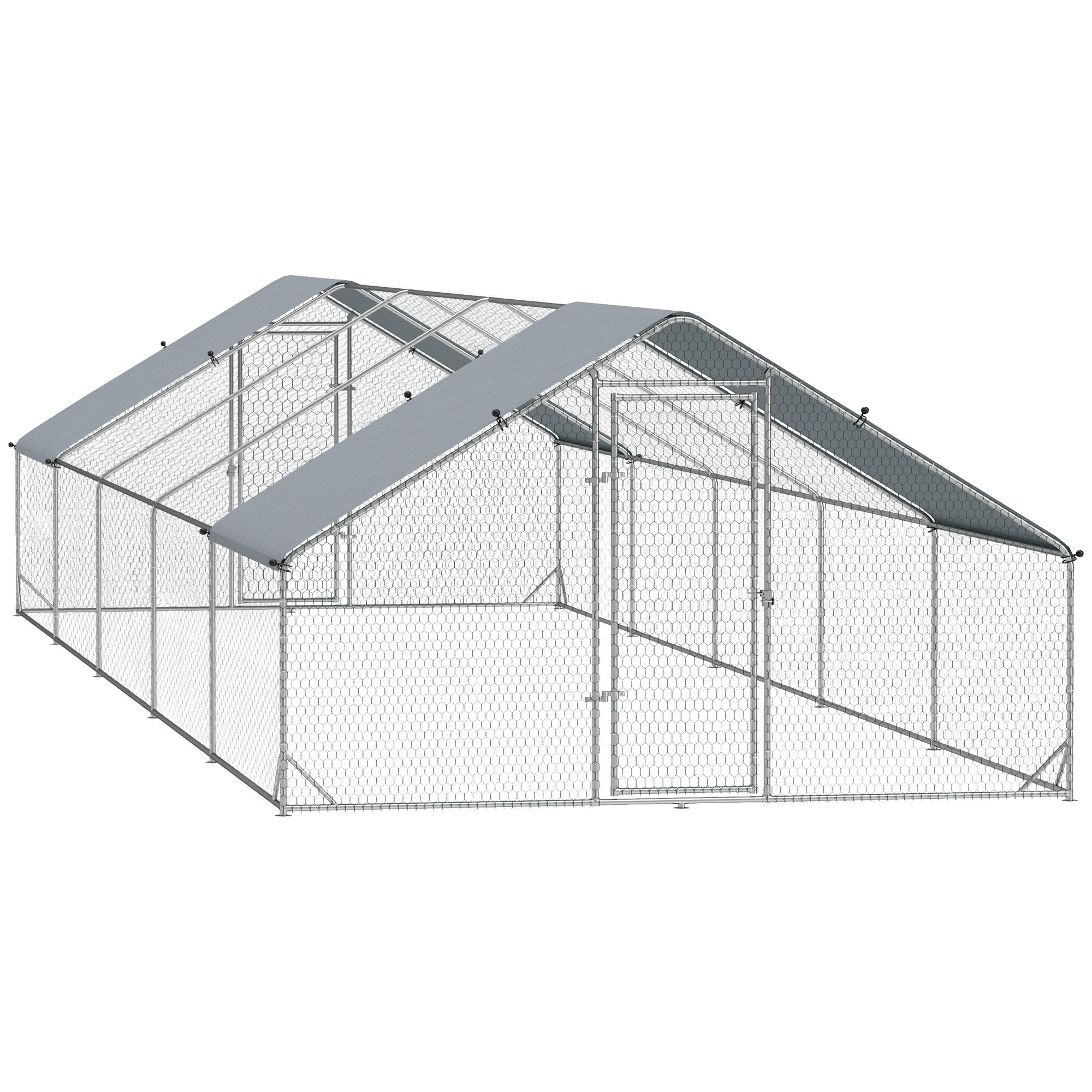 PawHut Metal Chicken Coop, Walk-in Large Chicken Run, Poultry Cage for Backyard Hen, Duck, Rabbit with Water- and UV-Protection Cover, for 30-40 Chickens, 9.8' x 32.8' x 6.4'