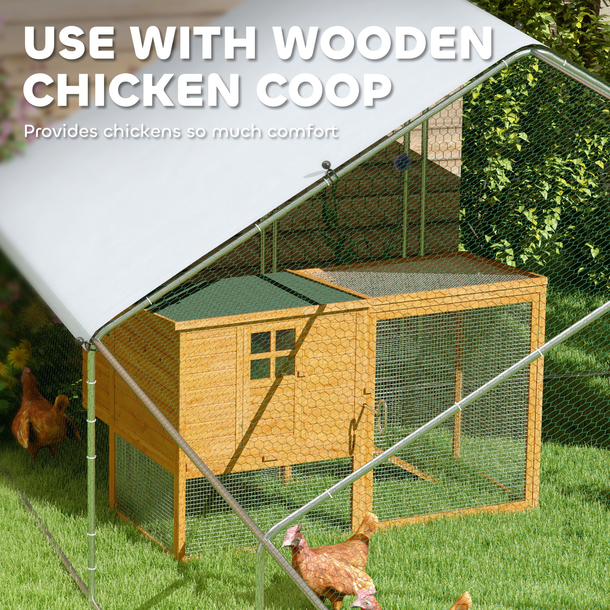PawHut Metal Chicken Coop, Walk-in Large Chicken Run, Poultry Cage for Backyard Hen, Duck, Rabbit with Water- and UV-Protection Cover, for 30-40 Chickens, 9.8' x 32.8' x 6.4'