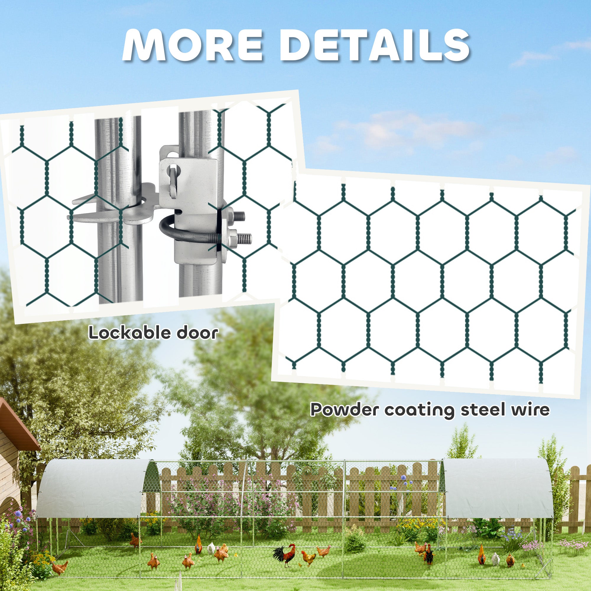 PawHut Metal Chicken Coop, Walk-in Large Chicken Run, Poultry Cage for Backyard Hen, Duck, Rabbit with Water- and UV-Protection Cover, for 30-40 Chickens, 9.8' x 32.8' x 6.4'