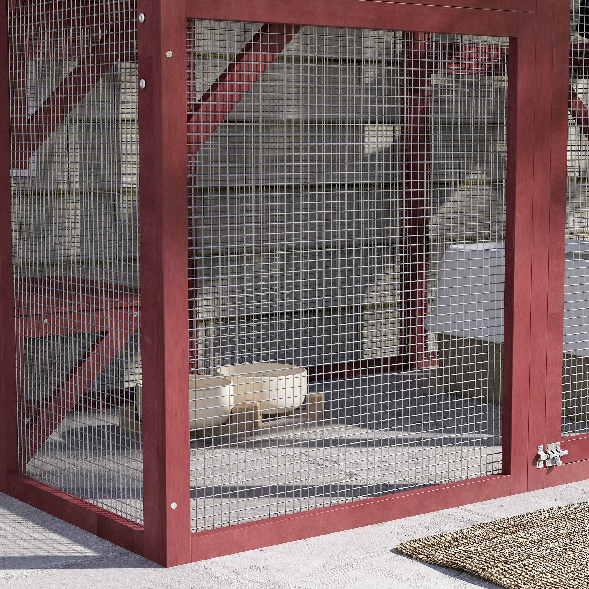 PawHut Large Outdoor Catio Enclosure, Weatherproof Cat House with Asphalt Roof,  Wooden Cat Patio Cage with 6 Balanced Platforms, 71" x 39" x 71", Wine Red