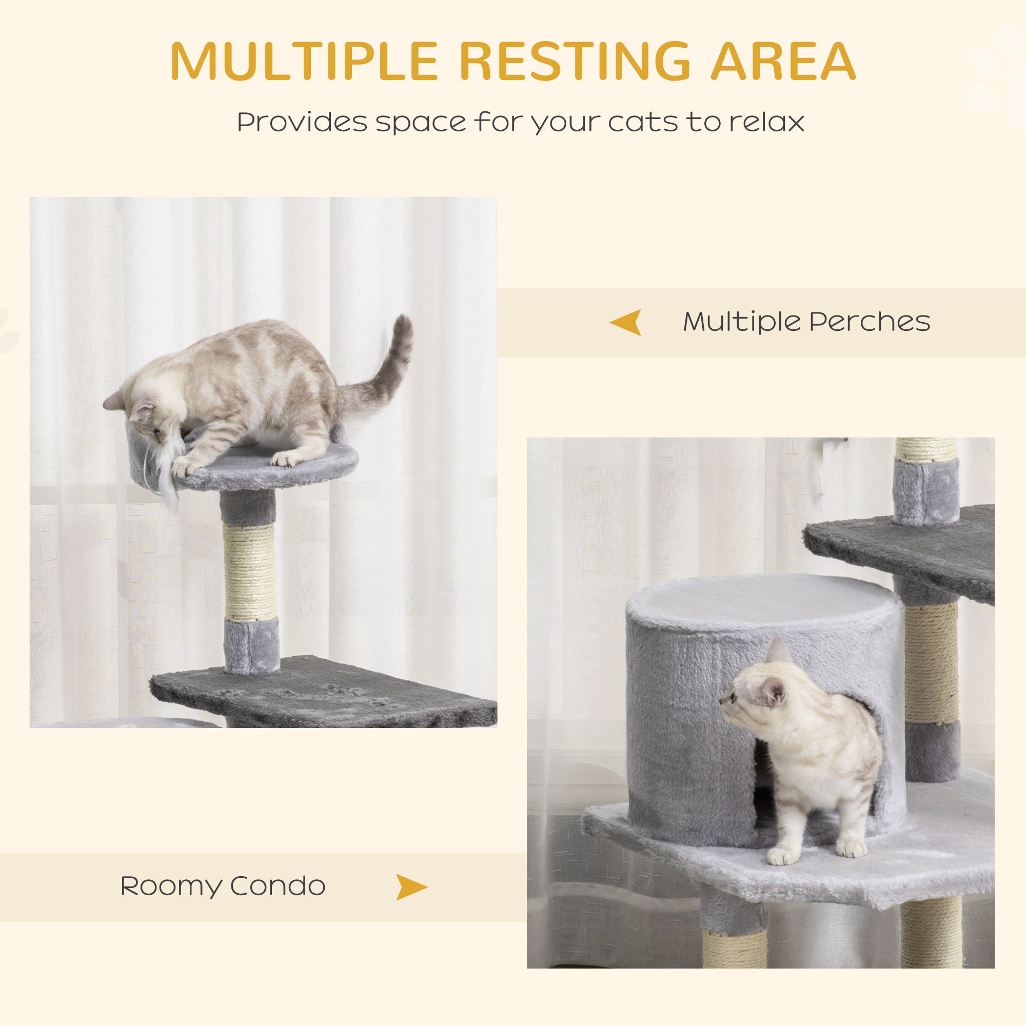 PawHut 39" Cat Scratching Tree Kitten Condo Playhouse Kitty Activity Center Rest Post Top Perch with Hanging Toy Grey